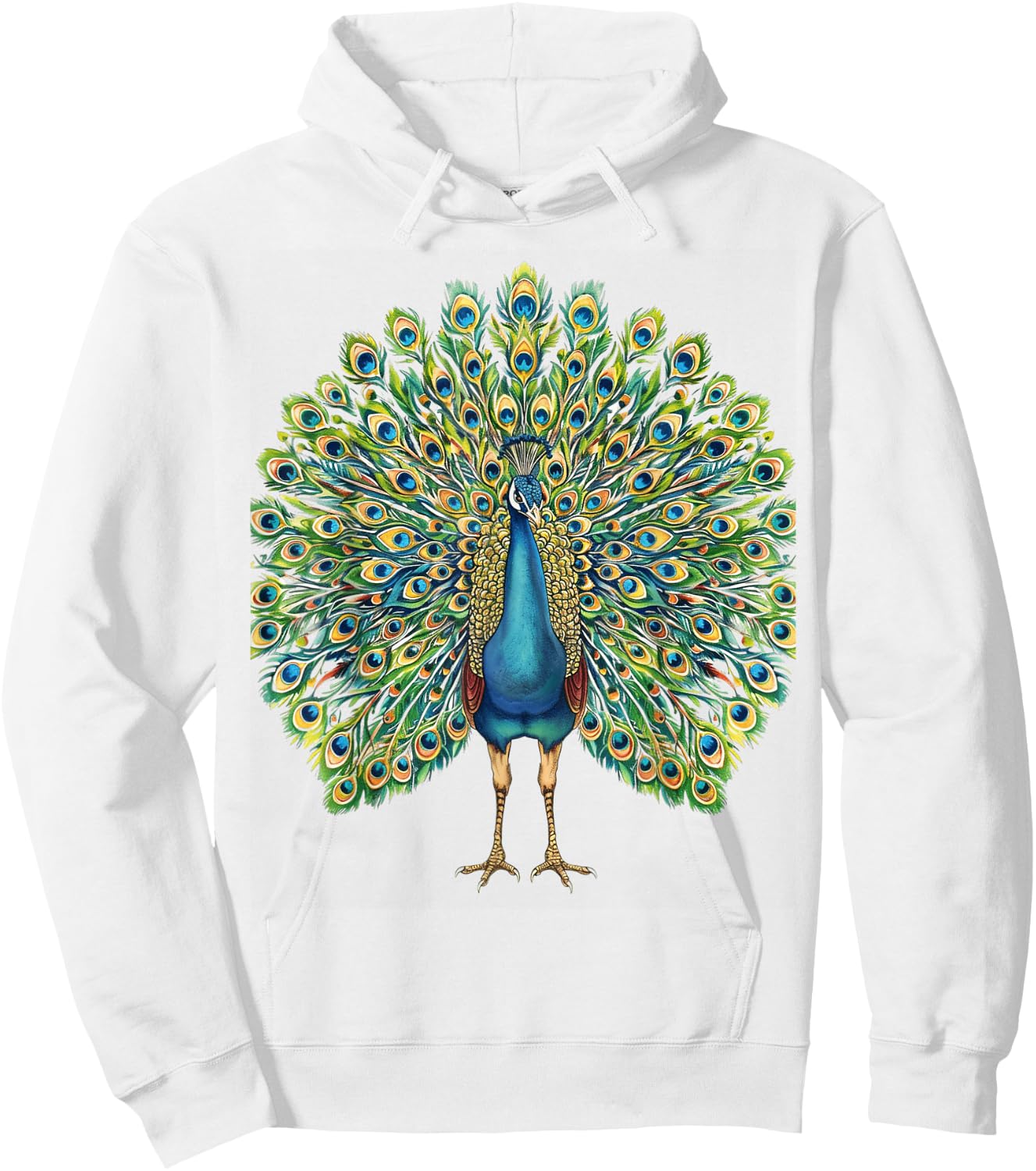 Detailed Peacock Art Nature Lovers Hoodie - Hoodie | White