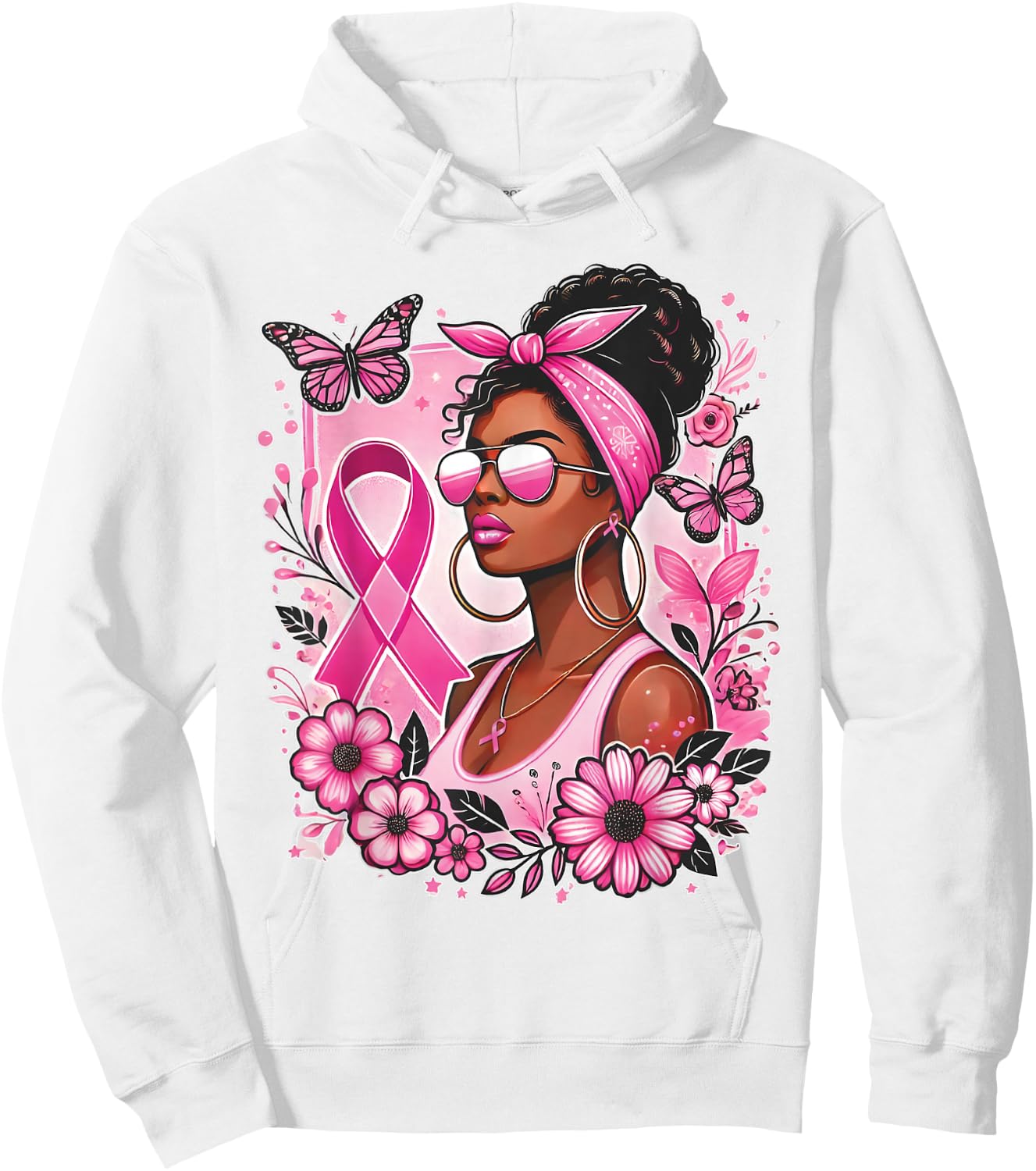 Breast cancer awareness Wear Pink African American support Hoodie - Hoodie | White
