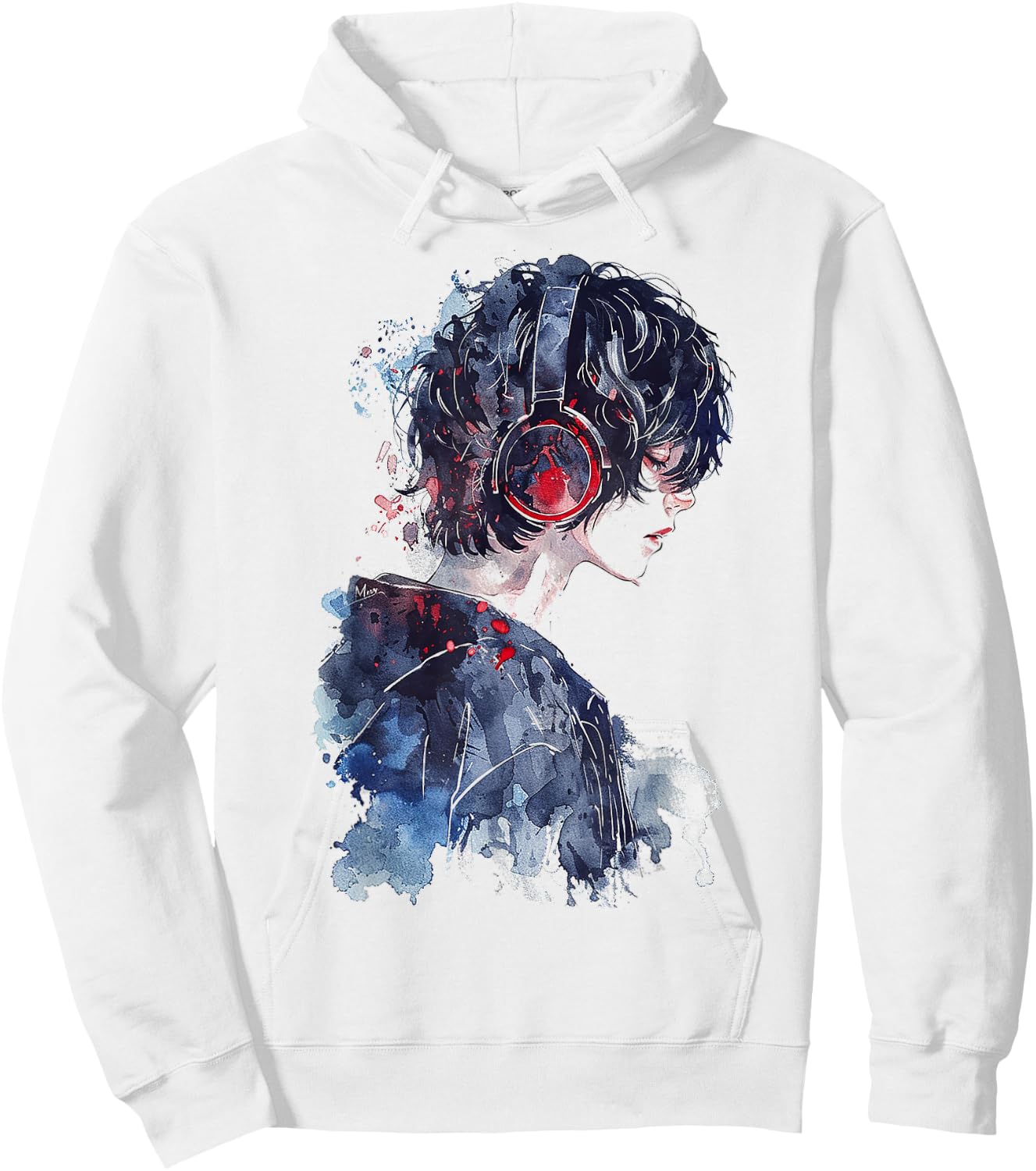 Anime Manga Motif Headphone Artwork Anime Hoodie - Hoodie | White