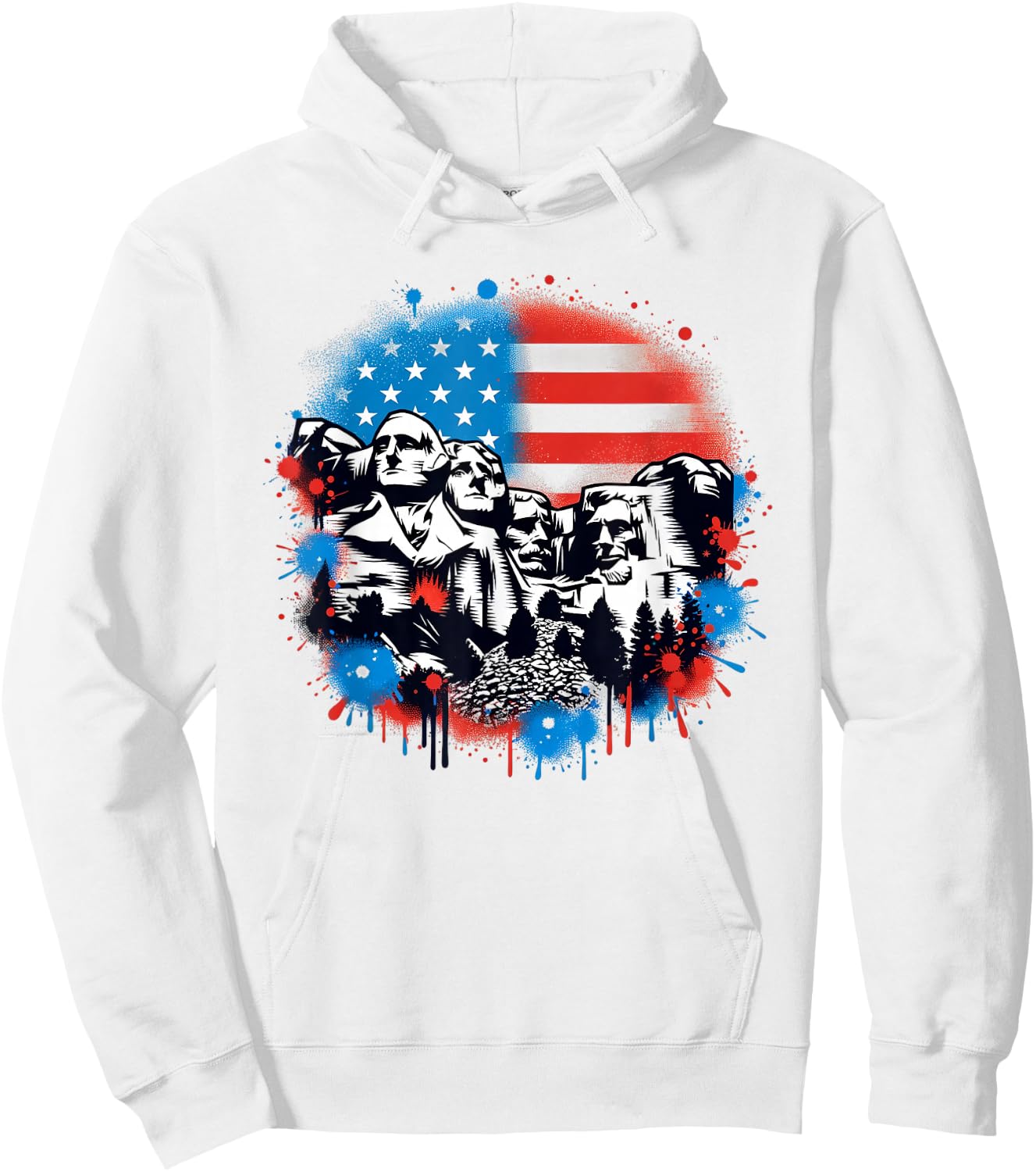 Mount Rushmore Paint Splatter American Flag USA Pride Hoodie - Hoodie | White
