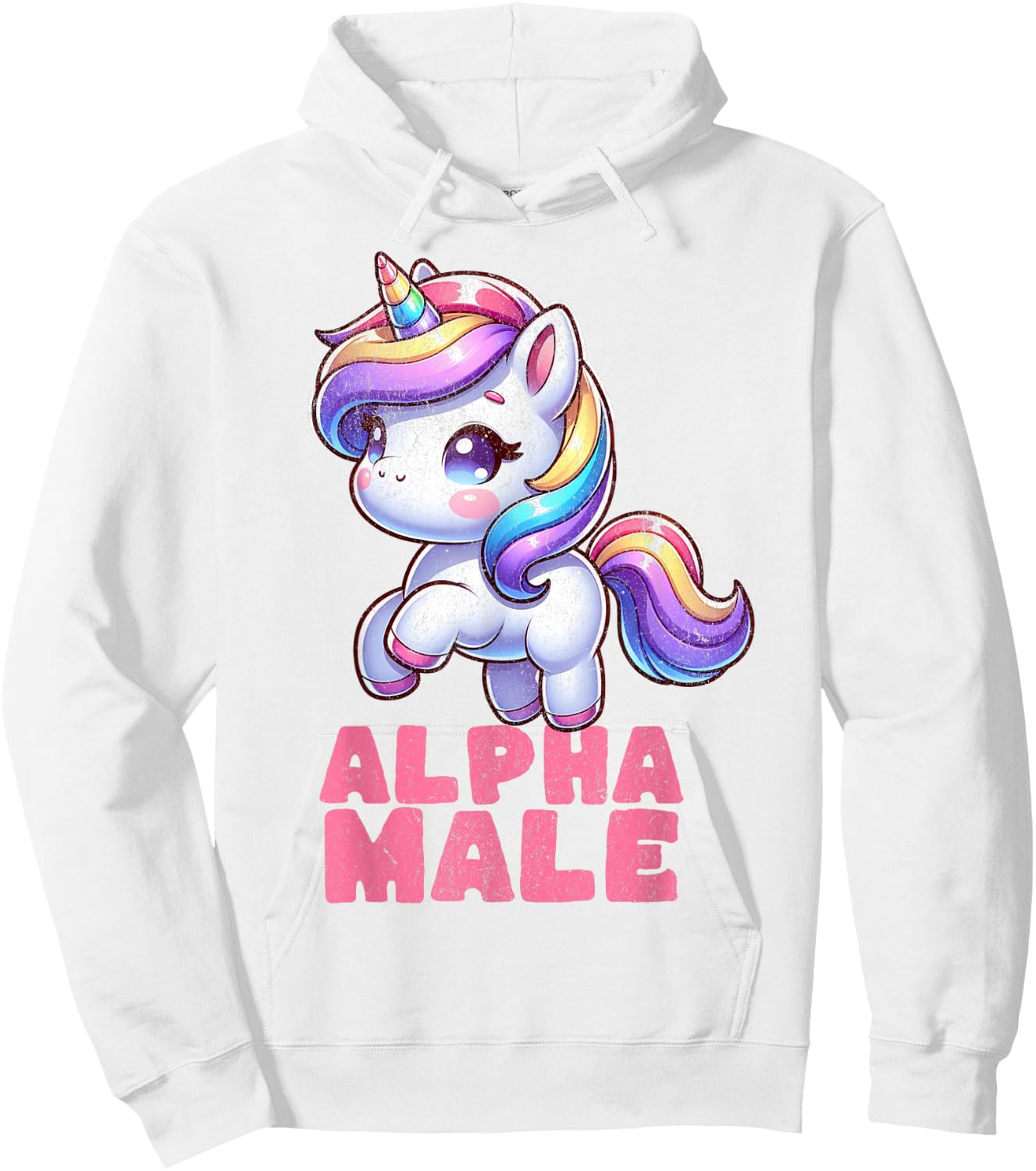 Alpha cute male Unicorn Funny Sarcastic Ironic Weird Y2K Hoodie - Hoodie | White