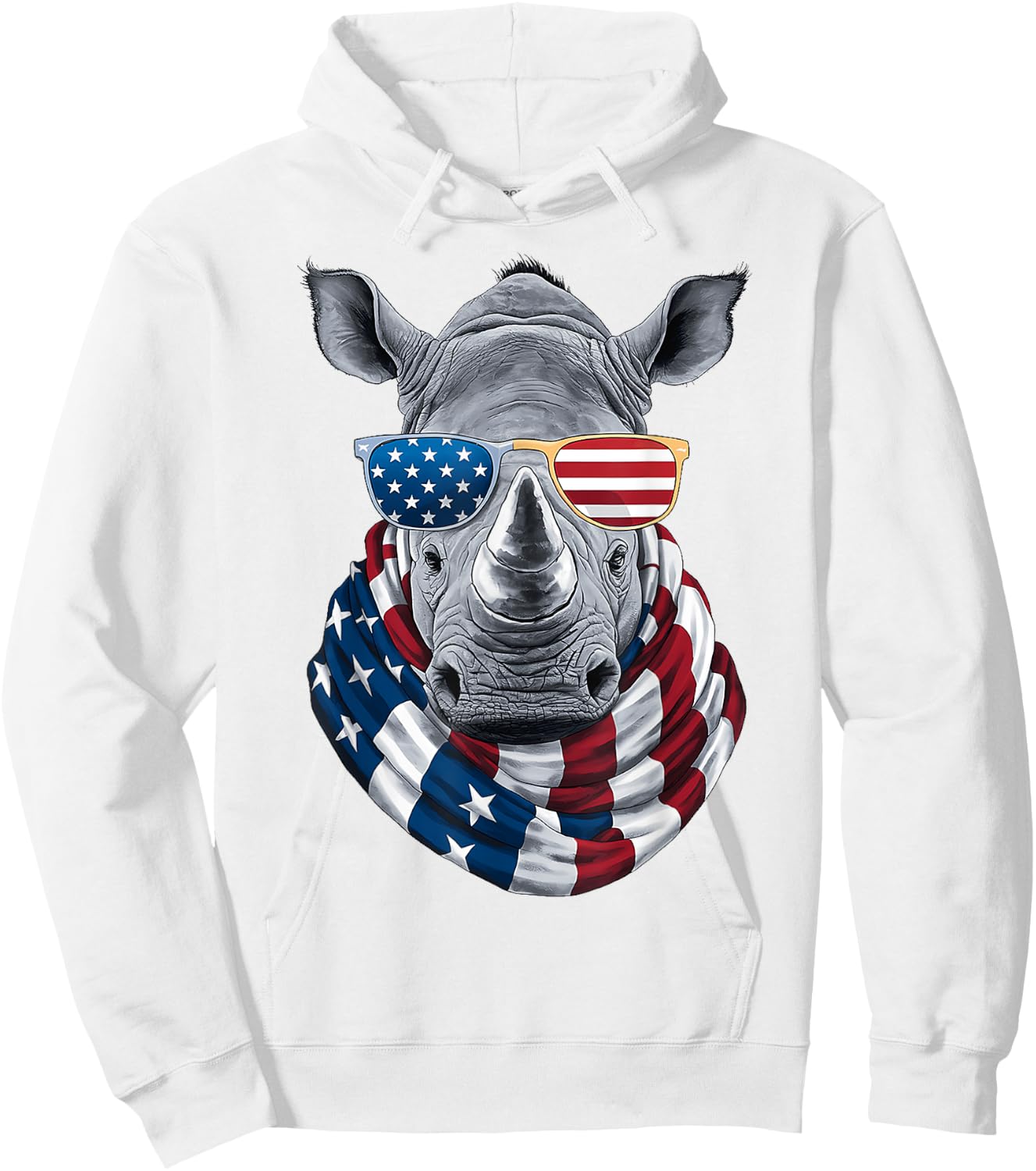 Patriotic Rhino USA American Flag Sunglasses 4th Of July Hoodie - Hoodie | White