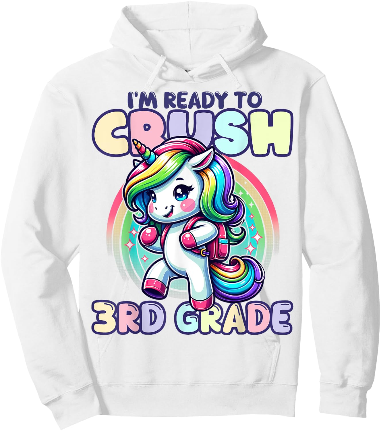 Crush 3rd Grade Girls Back to School Unicorn First Day Cute Hoodie - Hoodie | White