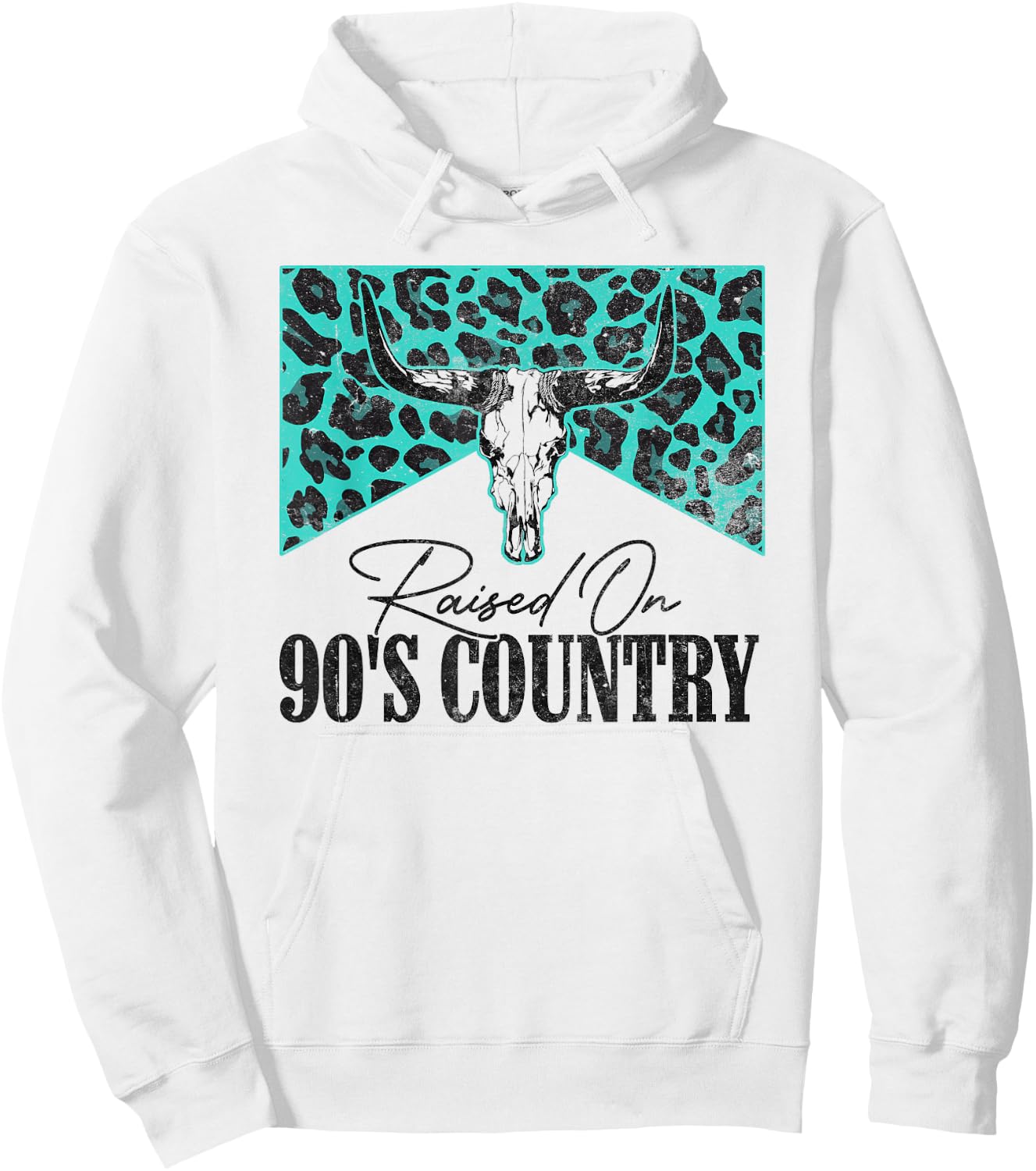 Vintage Leopard Bull Skull Raised On 90's Country Music Hoodie - Hoodie | White