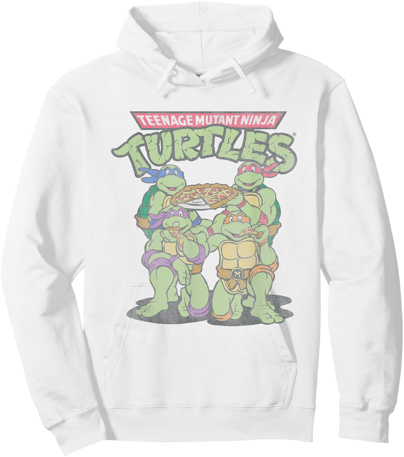 Teenage Mutant Ninja Turtles Eating Pizza Vintage Group Shot Hoodie - Hoodie | White