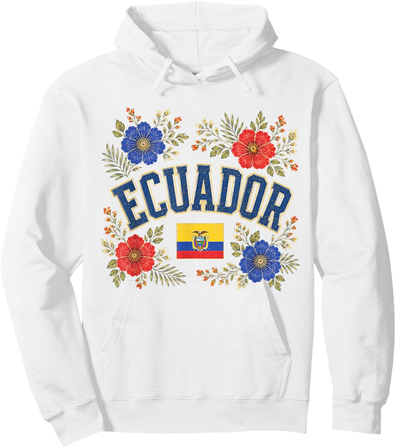 Ecuador Floral Vintage Country Pride Hoodie - Hoodie | White