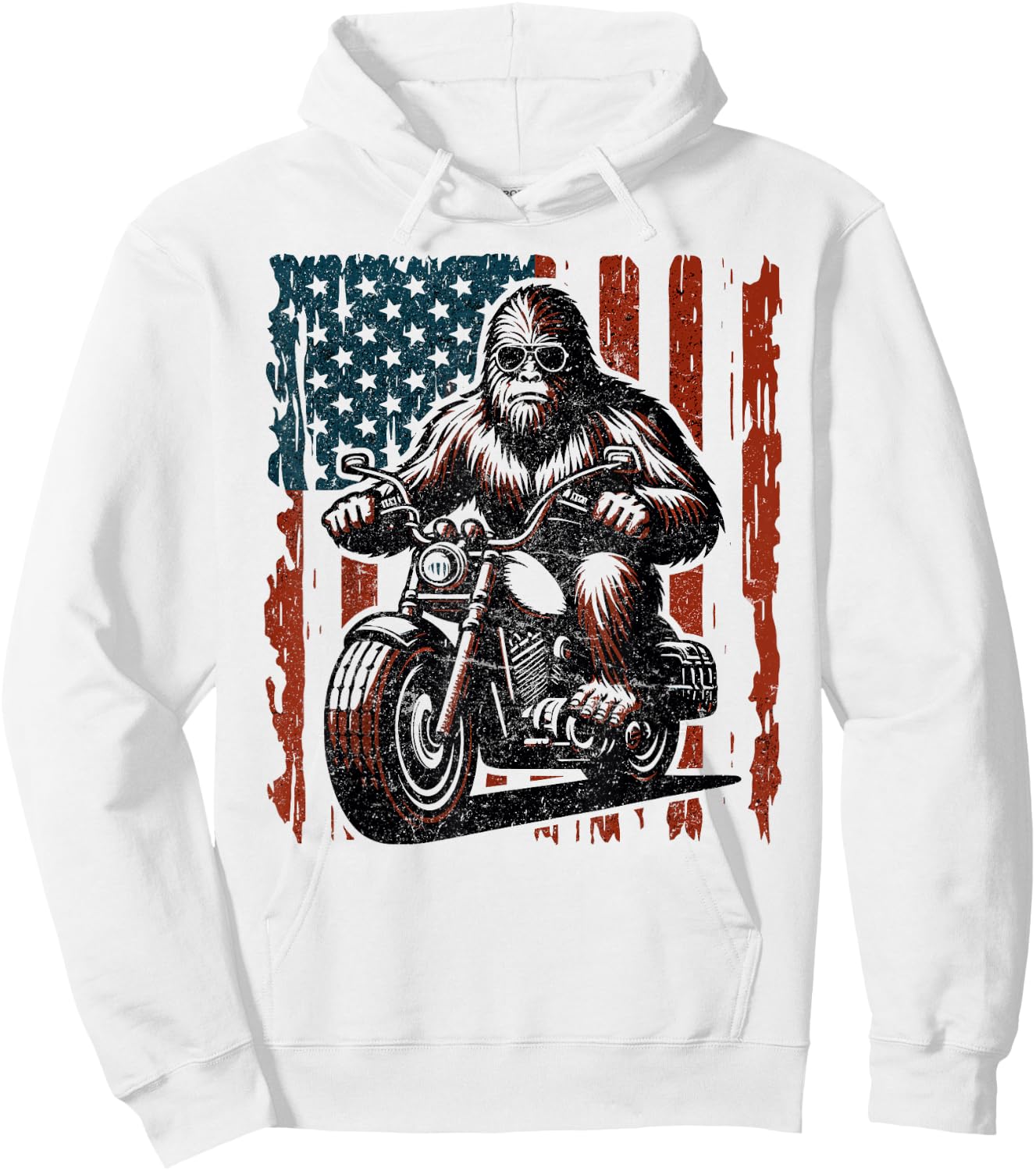 Bigfoot Motorcycle Lovers American flag Motorcycle Rider Hoodie - Hoodie | White