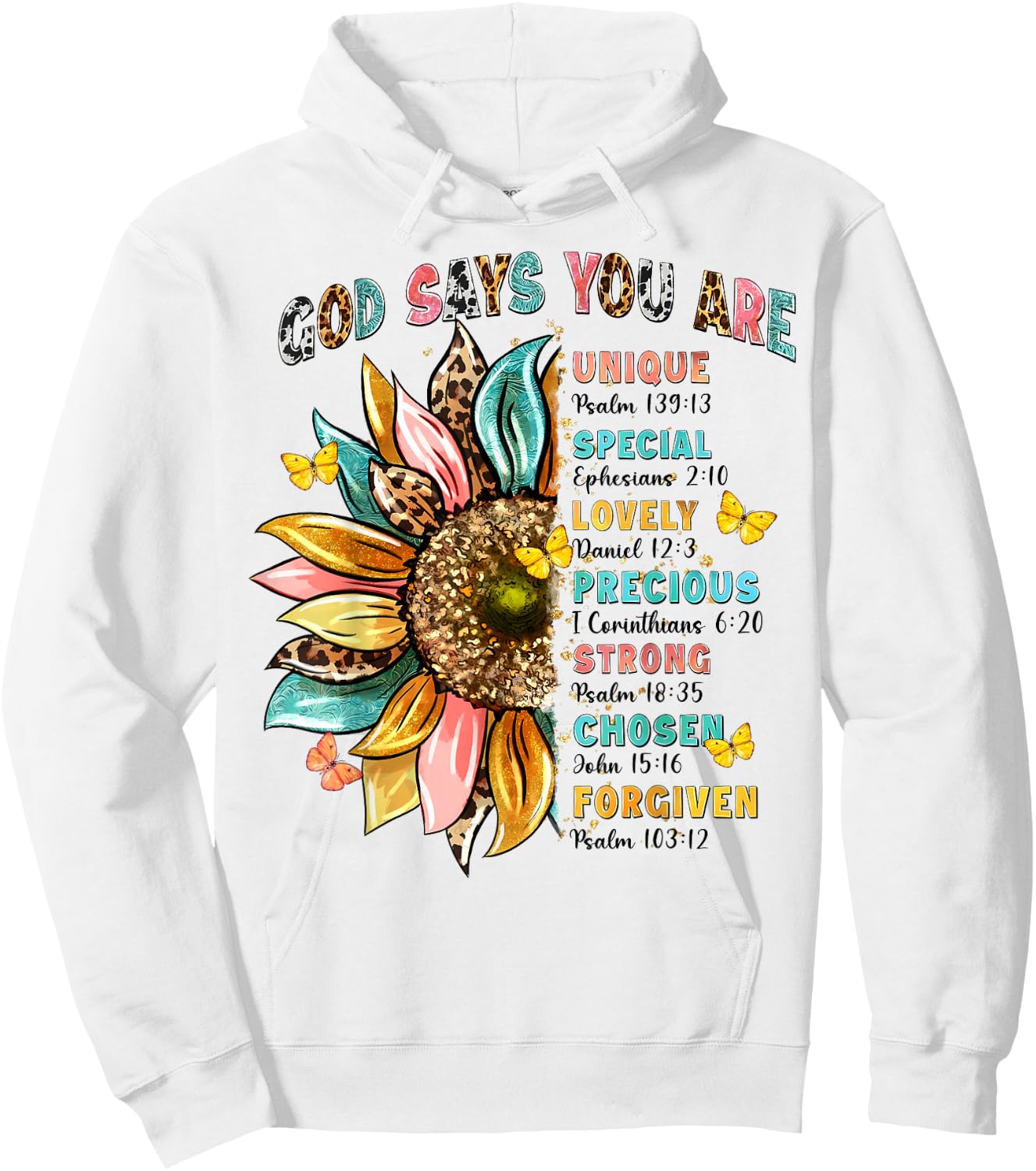 God Says You Are Unique Special Lovely Precious Flower Cross Hoodie - Hoodie | White