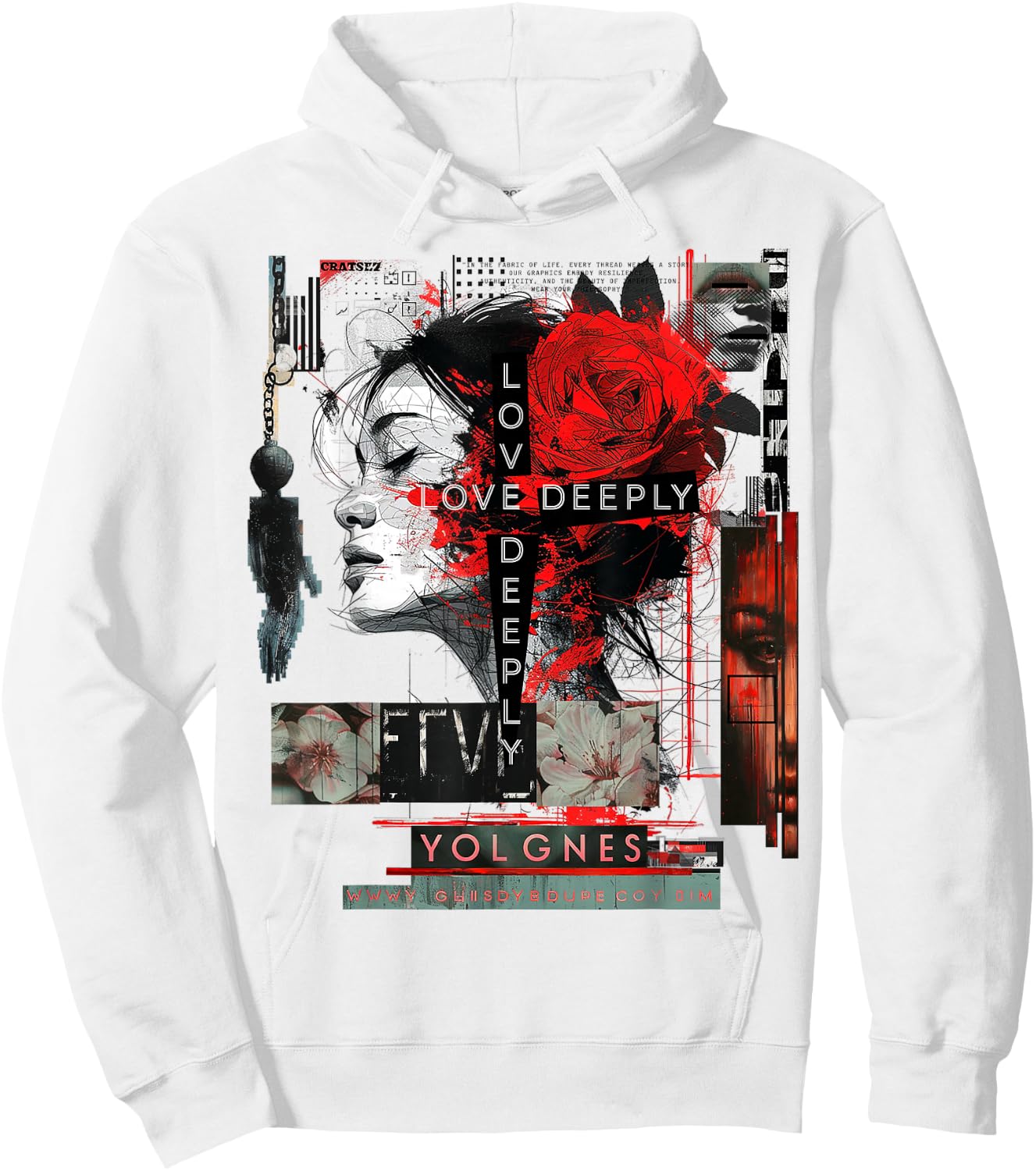 Rose | Frontprint | Art Women Graphic Artwork Rose Hoodie - Hoodie | White