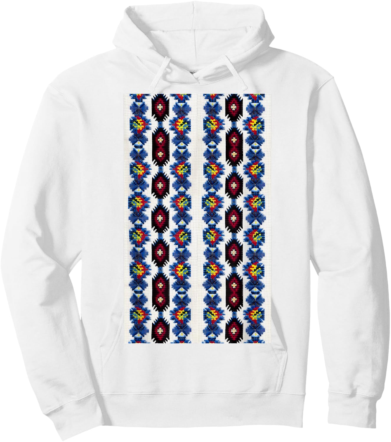 Vintage Ukrainian Vyshyvanka Style Retro Geometric Pattern Hoodie - Hoodie | White