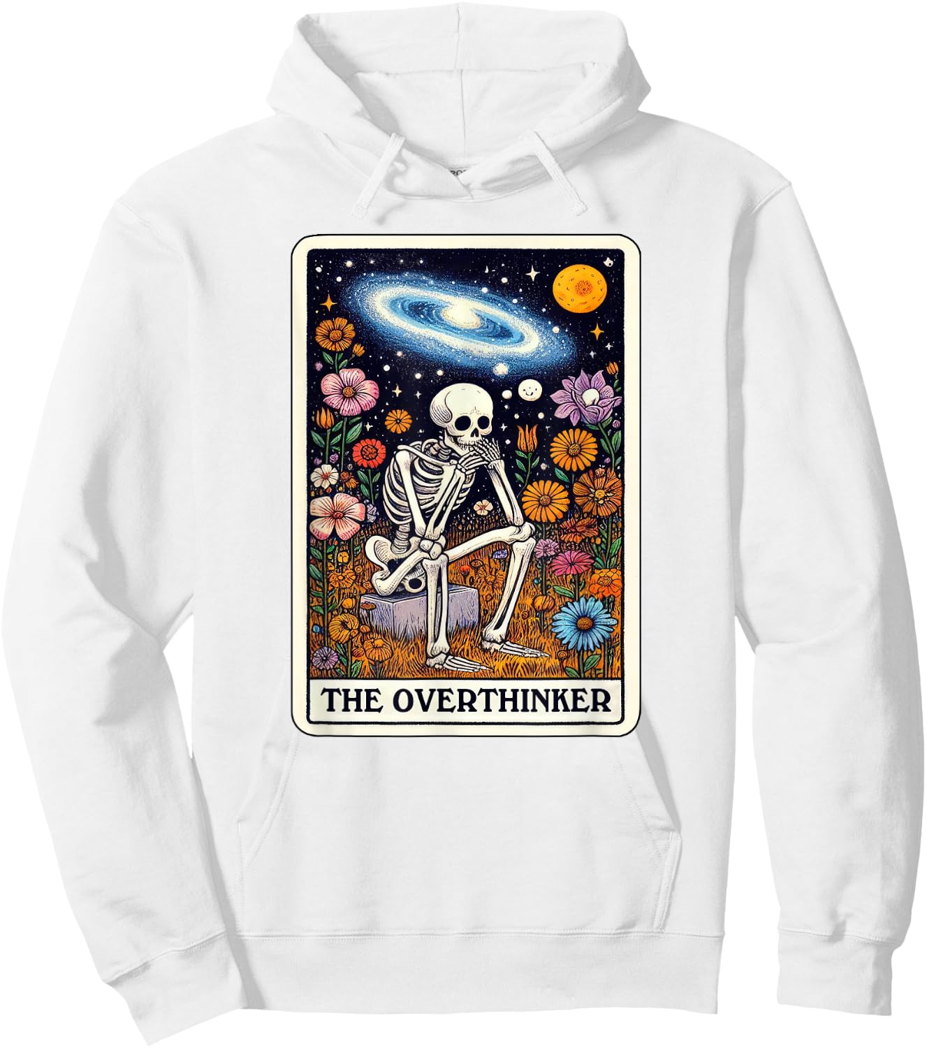 Funny Over Thinker Cool Tarot Card Skeleton Graphic Hoodie - Hoodie | White