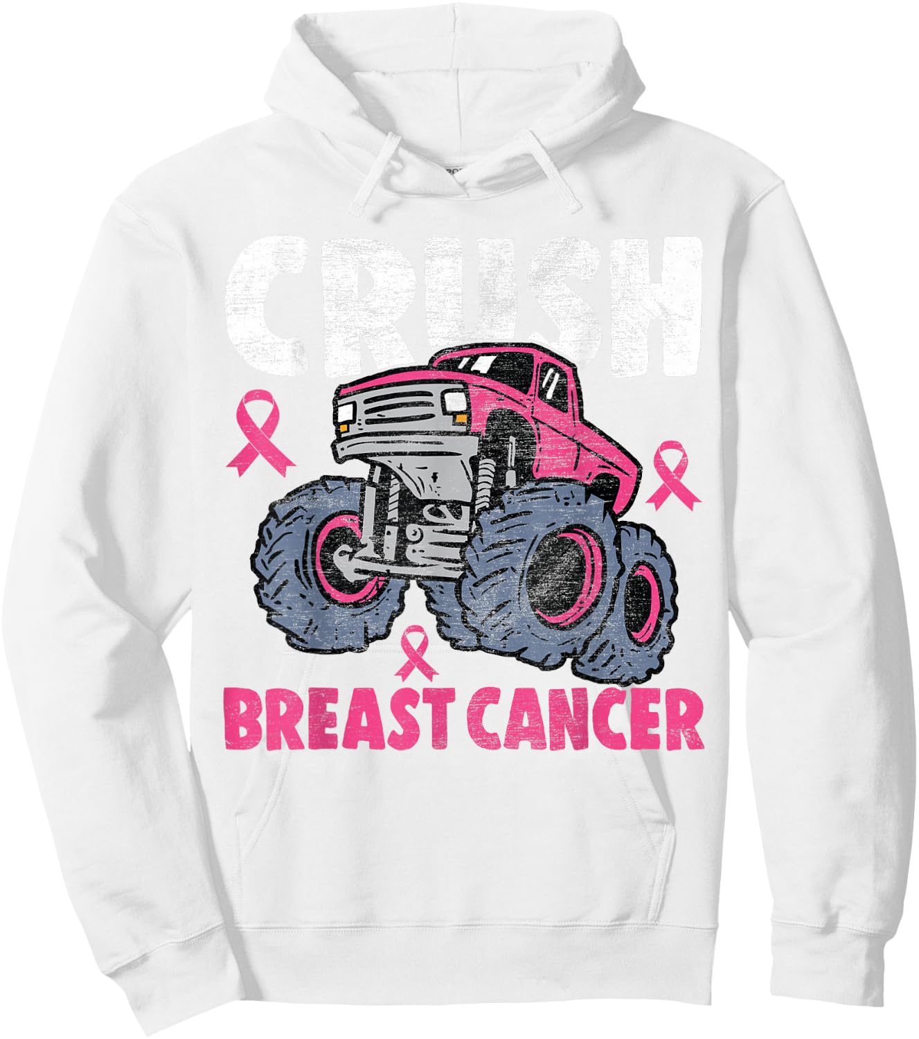 Crush Breast Cancer Awareness Monster Truck kids Boys Girls Hoodie - Hoodie | White