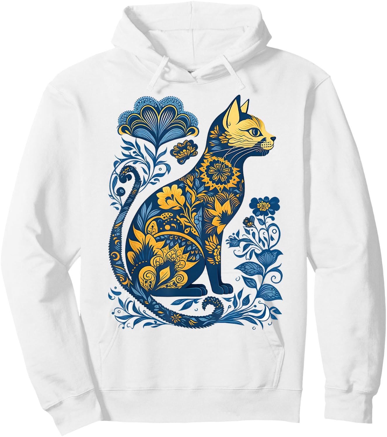 Ukraine Cat Floral Vintage Ukrainian Flag & Vyshyvanka Style Hoodie - Hoodie | White