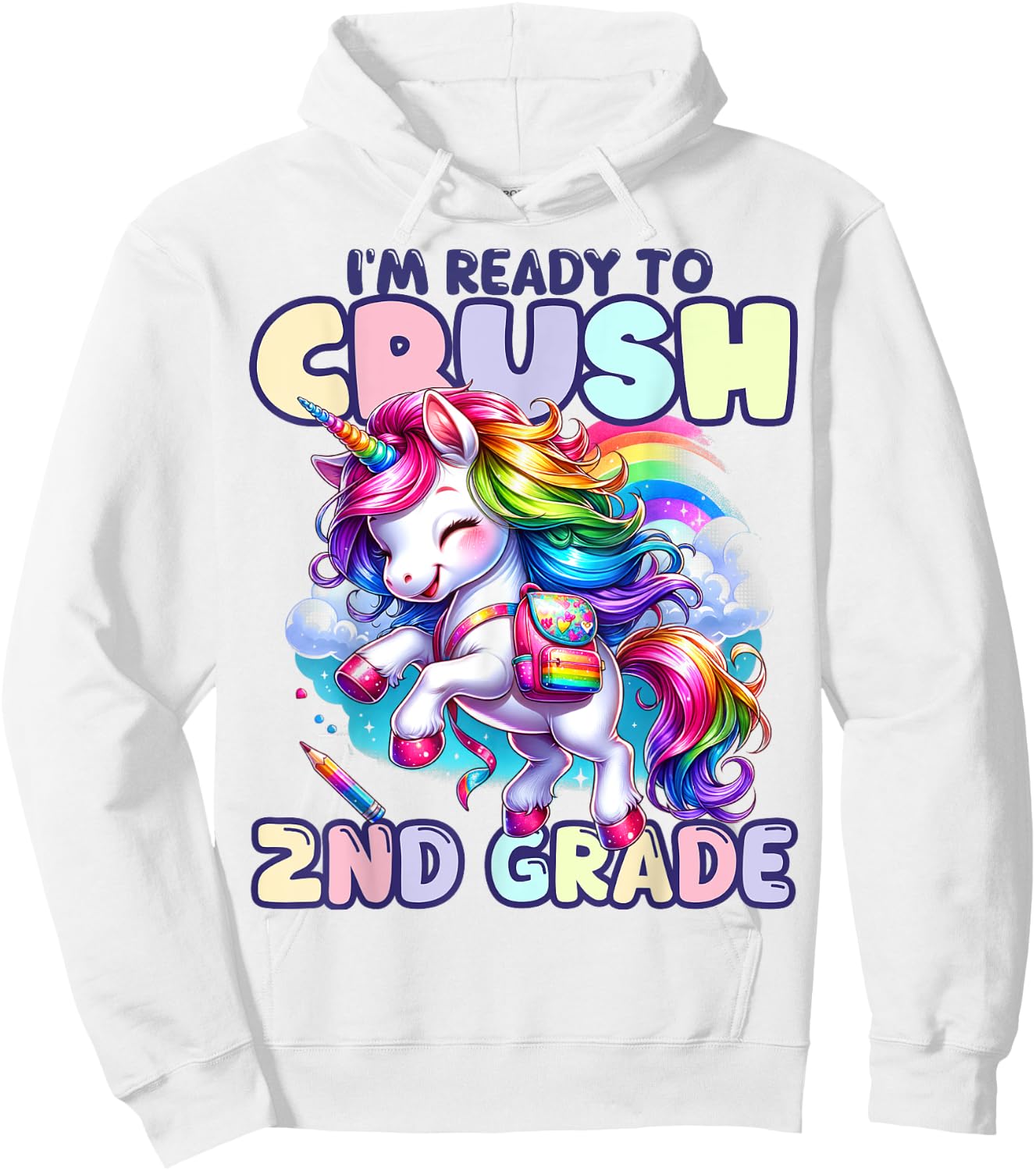 Crush 2nd Grade Girls Back to School Unicorn First Day Cute Hoodie - Hoodie | White