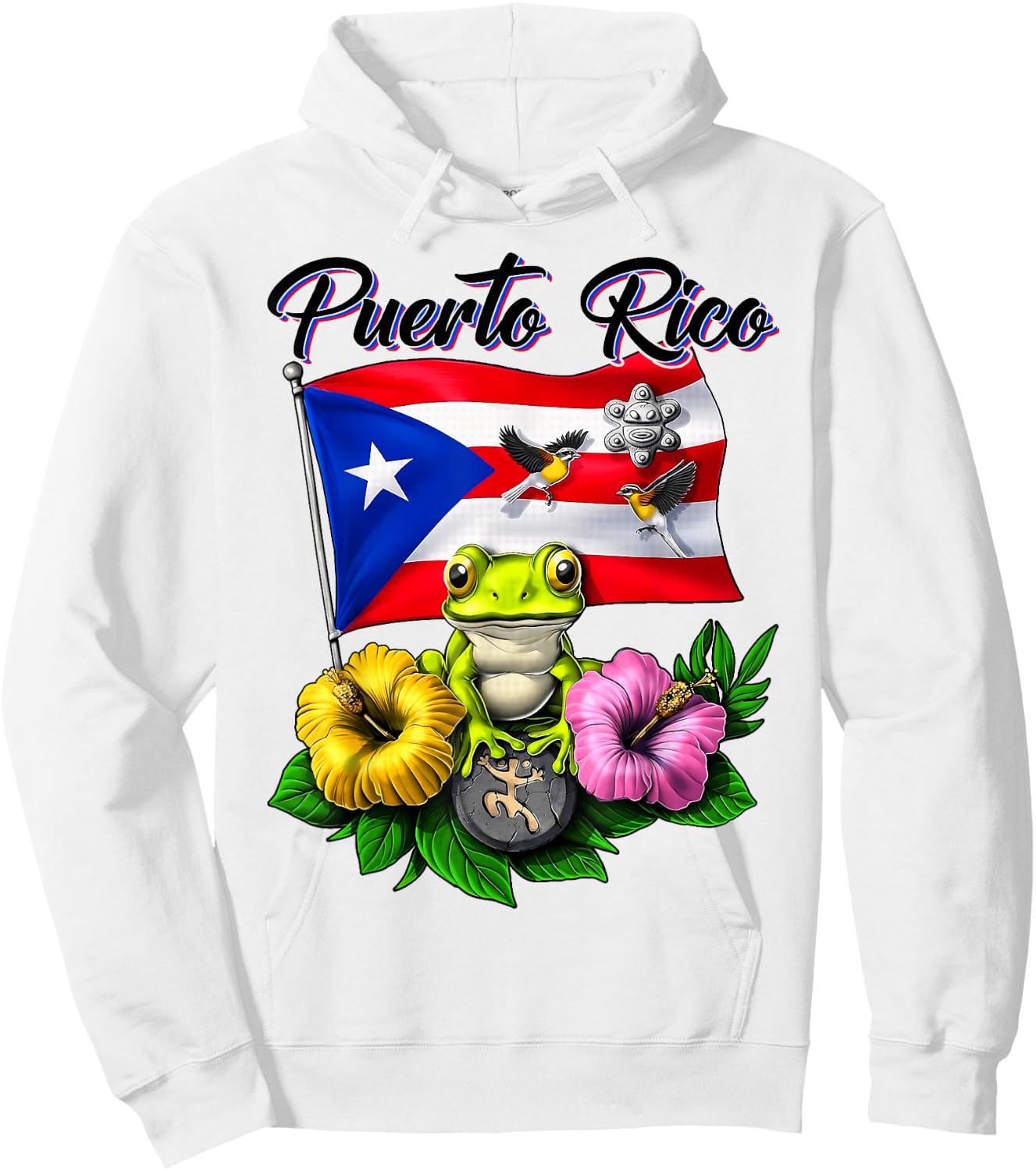 Funny Boricua Coqui Frog Taino Puerto Rico Puerto Rican Flag Hoodie - Hoodie | White