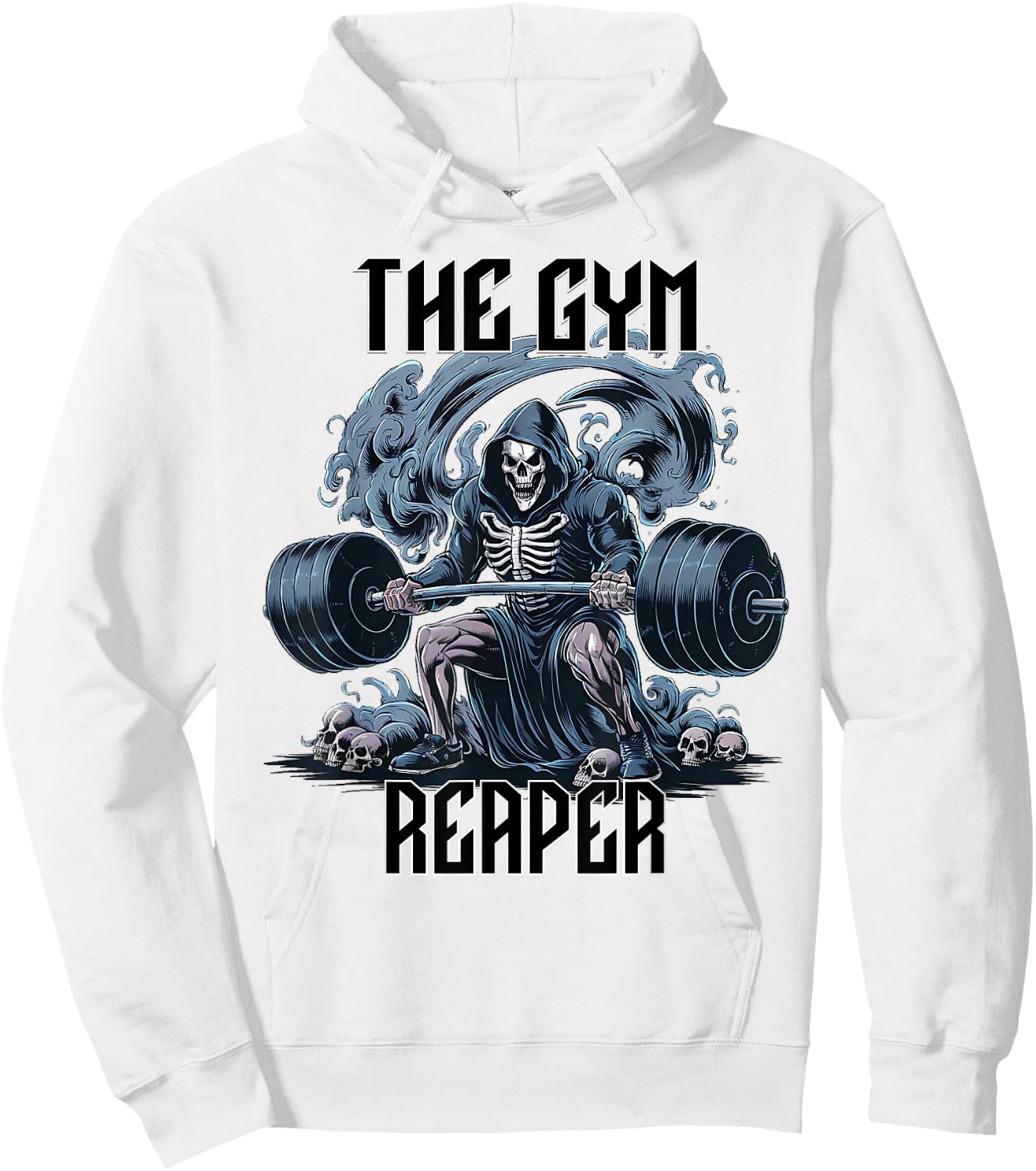 The Gym Reaper Death Skeleton Lifting Heavy Barbell Weights Hoodie - Hoodie | White