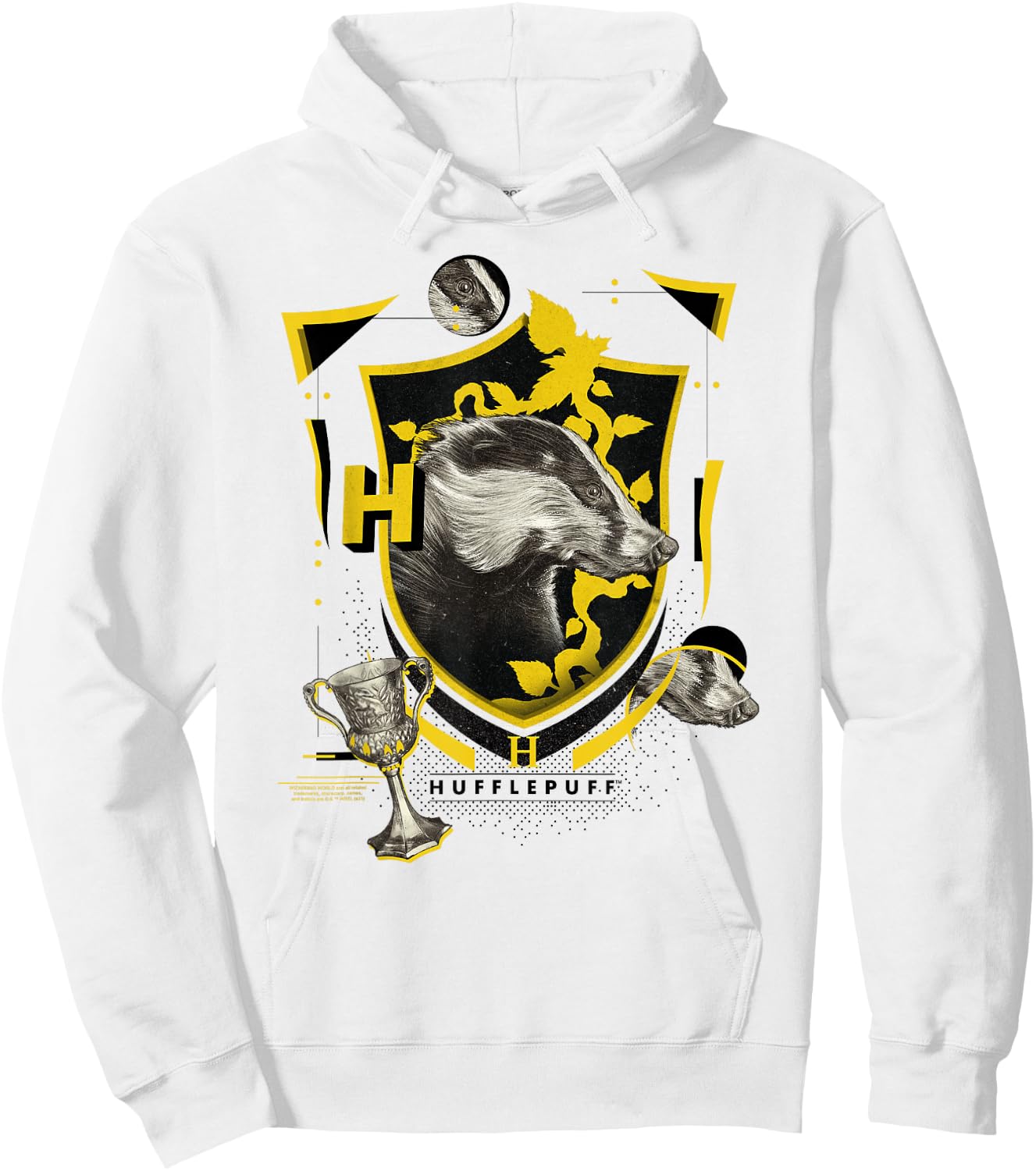 Harry Potter Hufflepuff Shield Realistic Badger Hoodie - Hoodie | White