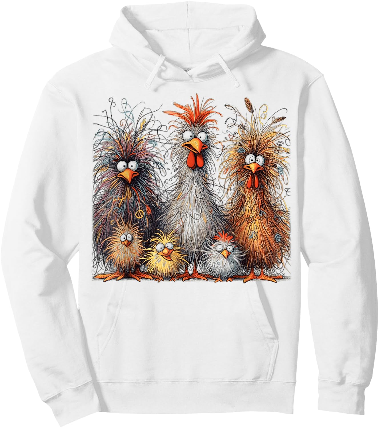 Eagerlys Colorful Funny Chicken Art, Crazy Chicken Family Hoodie - Hoodie | White