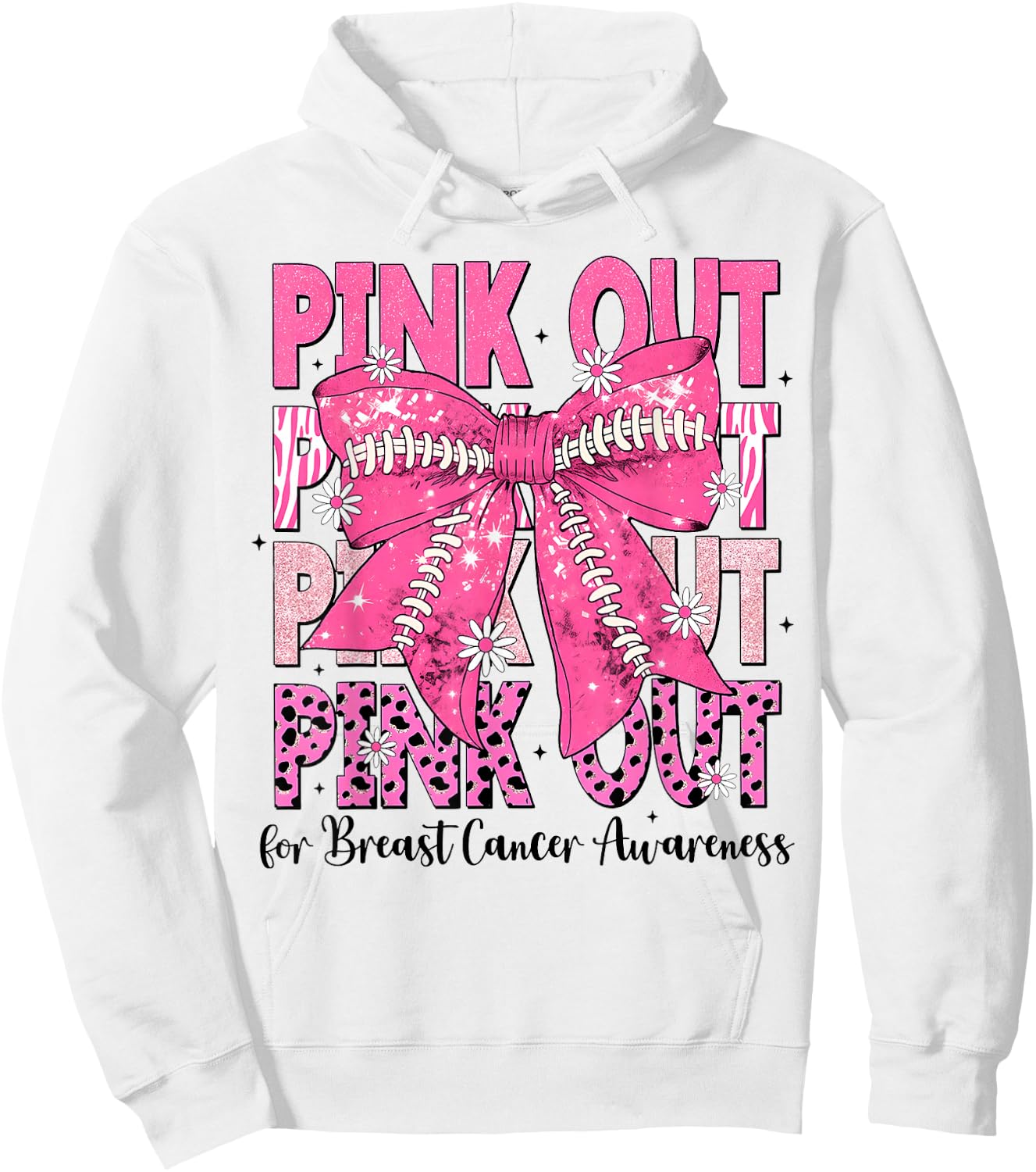 Pink Out Football Team Breast Cancer Awareness Coquette Bow Hoodie - Hoodie | White
