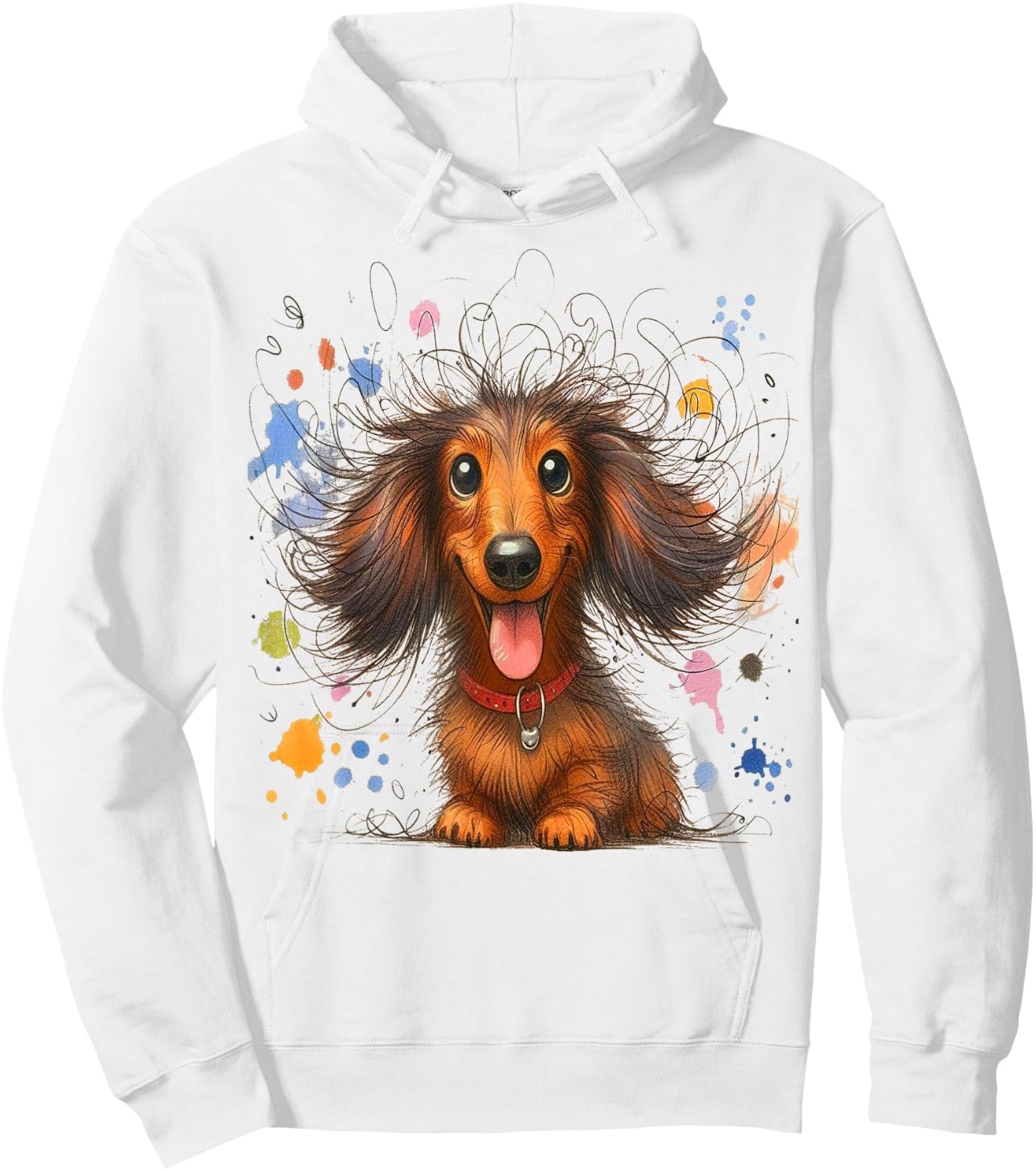Dachshund Dog Art Eagerlys wild ruffled hair dog painting Hoodie - Hoodie | White