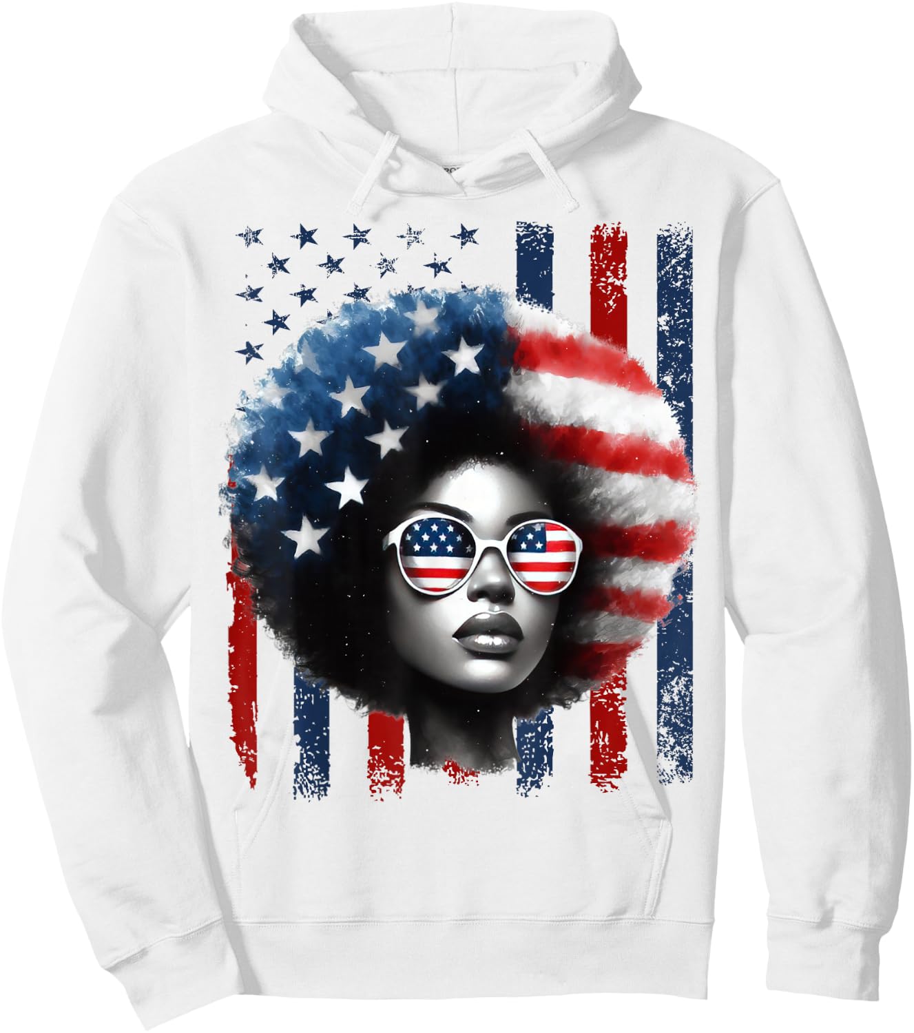Black African American Women Patriotic Messy Bun 4th of July Hoodie - Hoodie | White