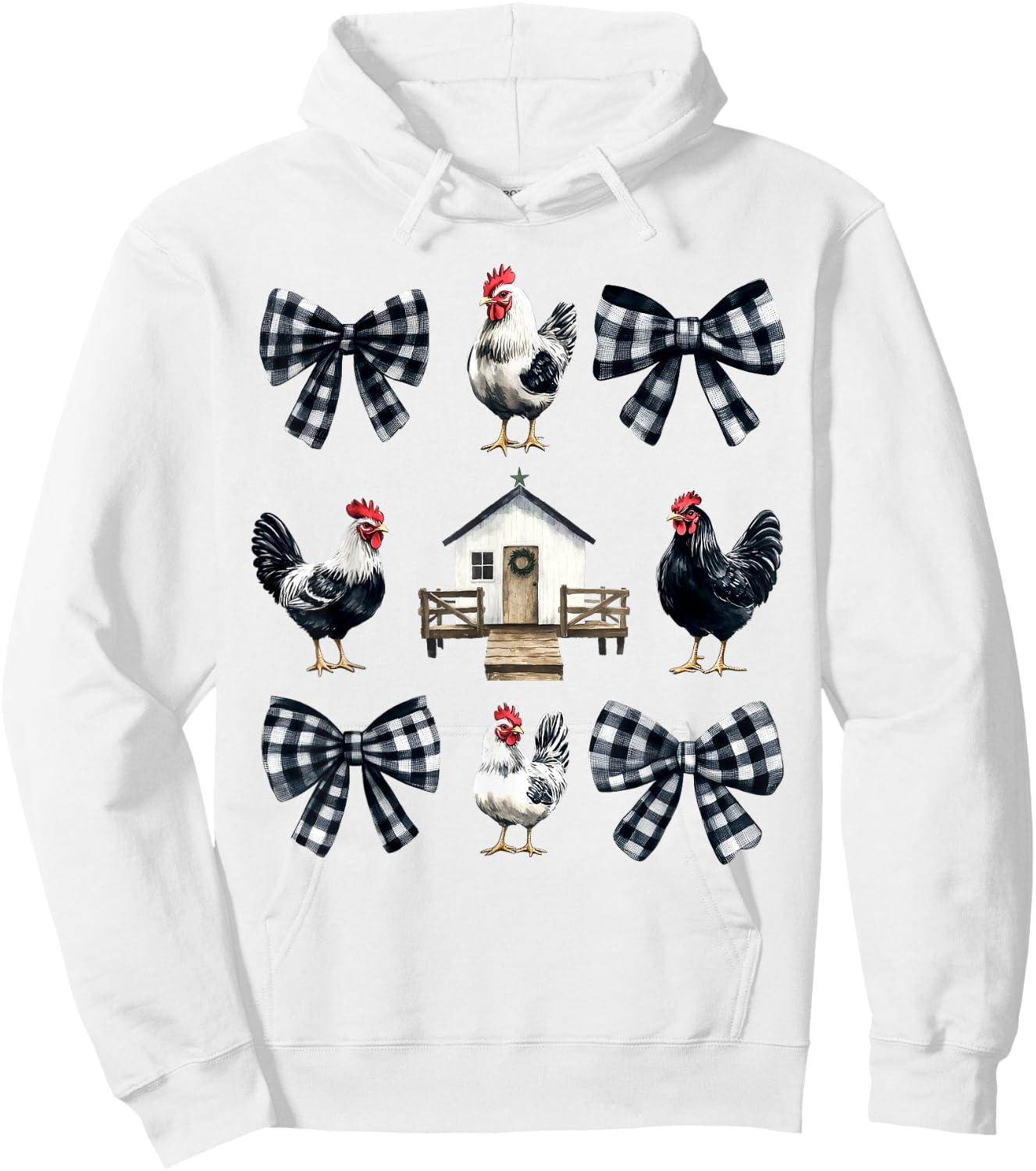 Chicken Farm Funny Aesthetic Bows Clothing Girly -Kids -Adults Grey Small Chicken Coquette Bows Design Classic Fit Hoodie - Hoodie | White