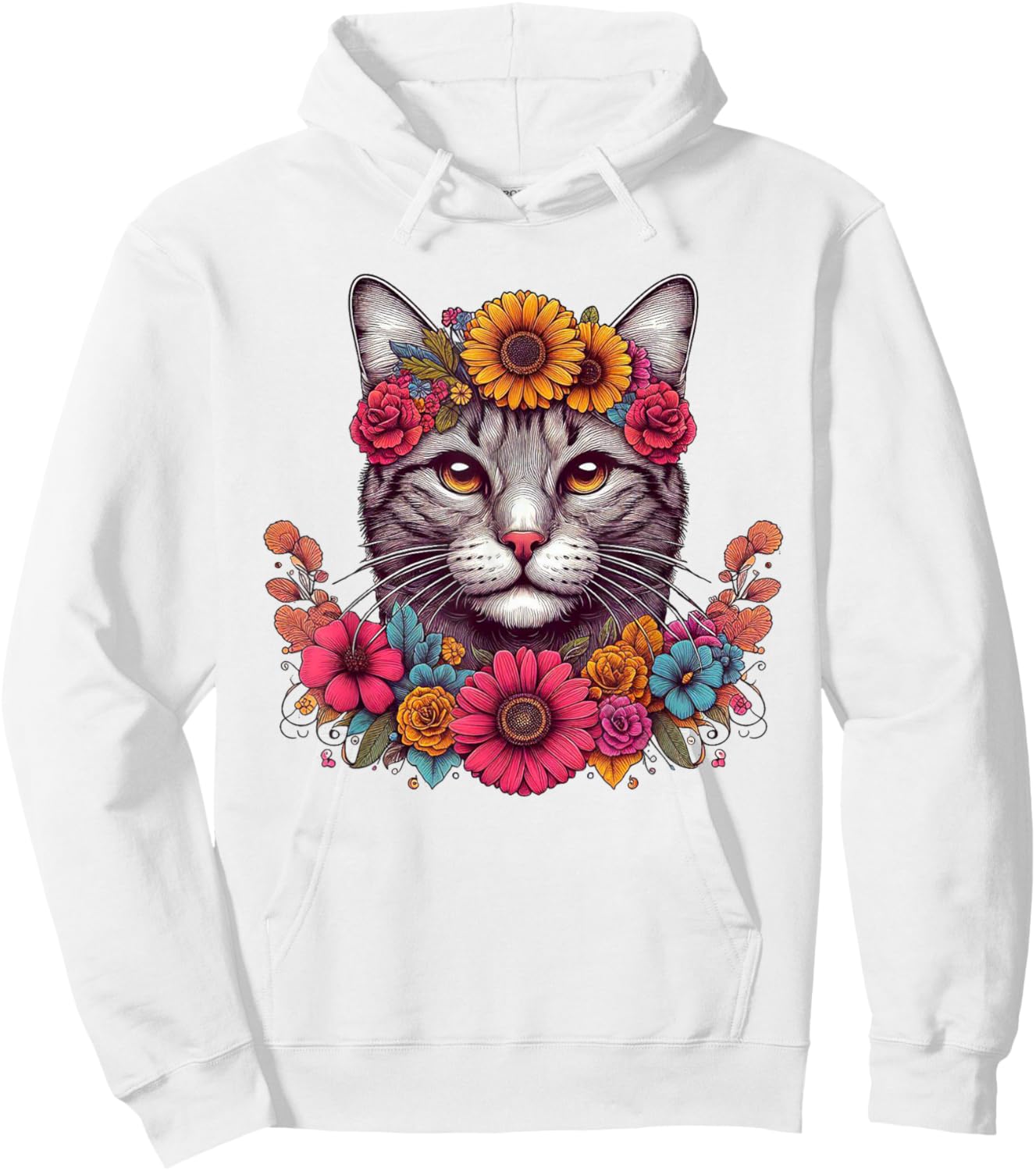 Cat Flower Crown Floral Men Women Kids Hoodie - Hoodie | White