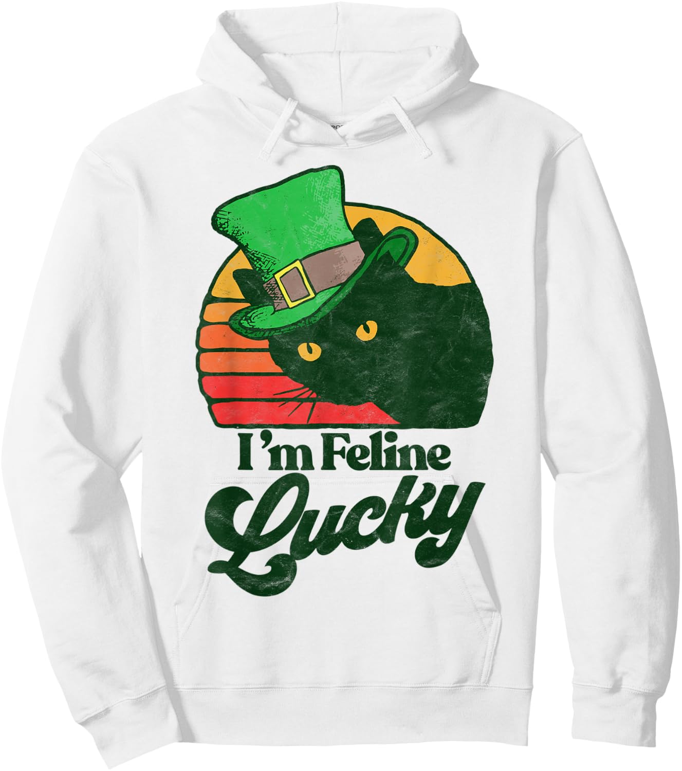 Feline Lucky Vintage St Patricks Day Funny Cat Distressed Women Kids Hoodie - Hoodie | White