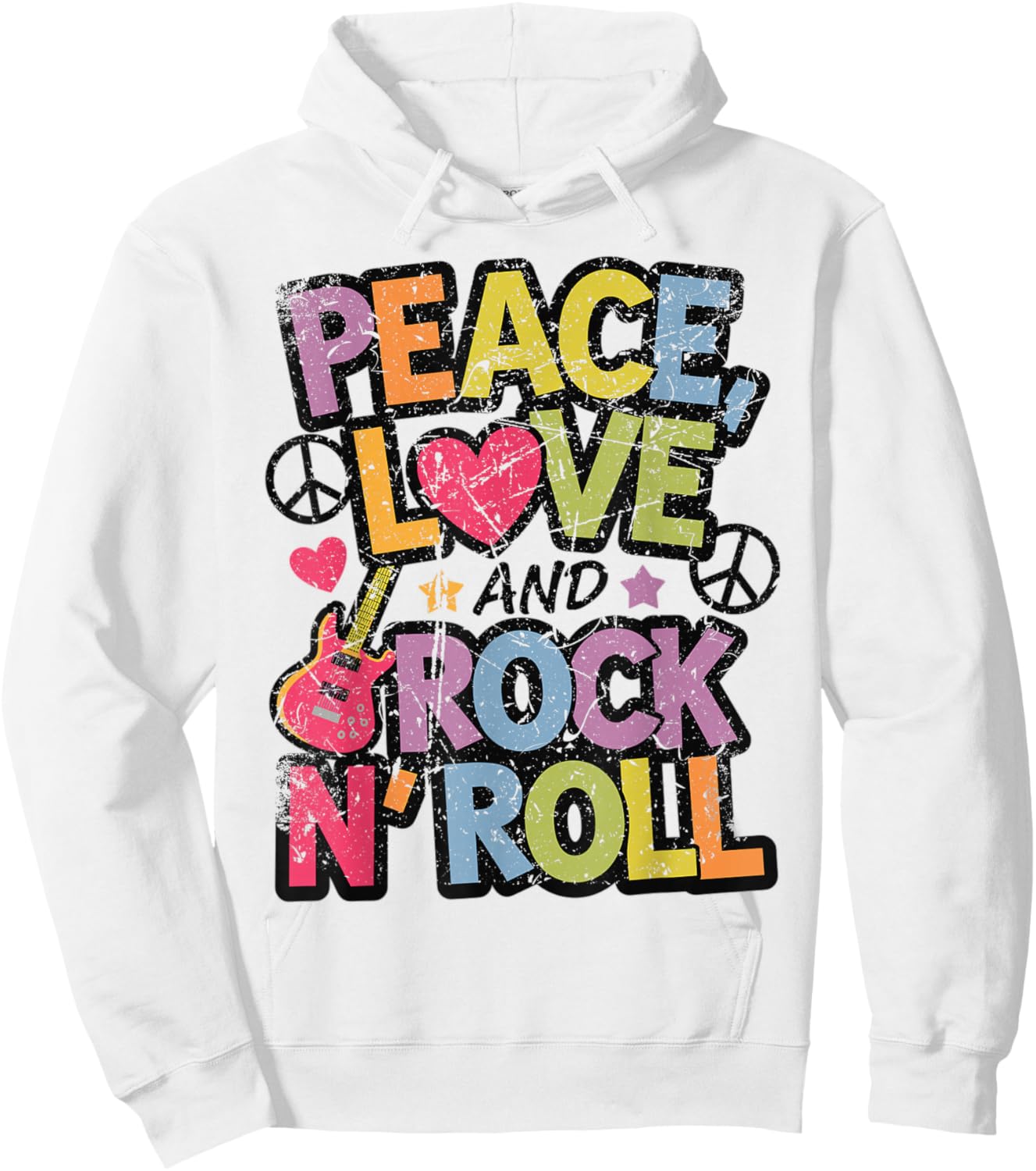 Peace, Love, and Rock 'n' Roll Retro Music-Inspired Graphi Hoodie - Hoodie | White