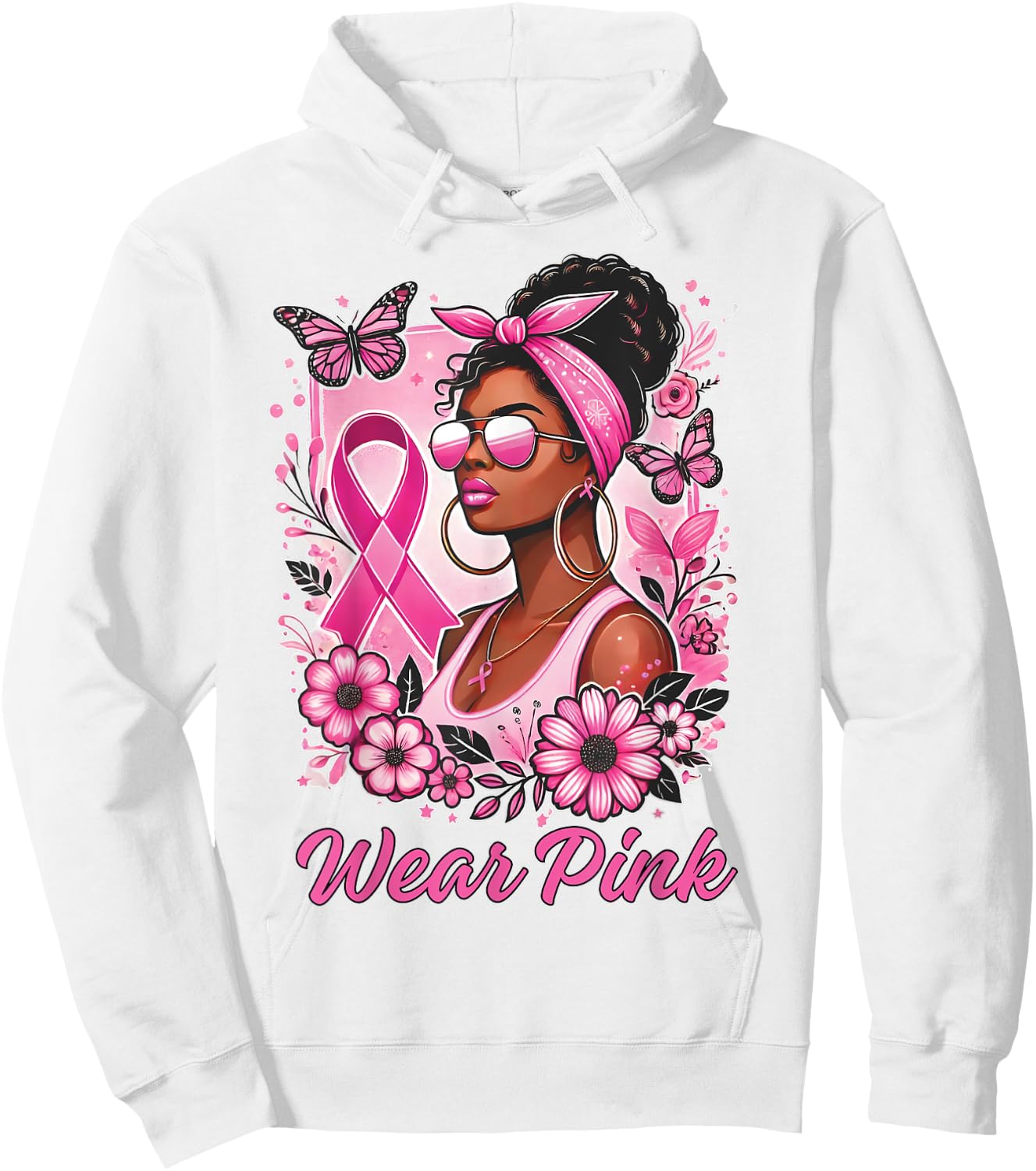 Breast cancer awareness Wear Pink African American support Hoodie - Hoodie | White