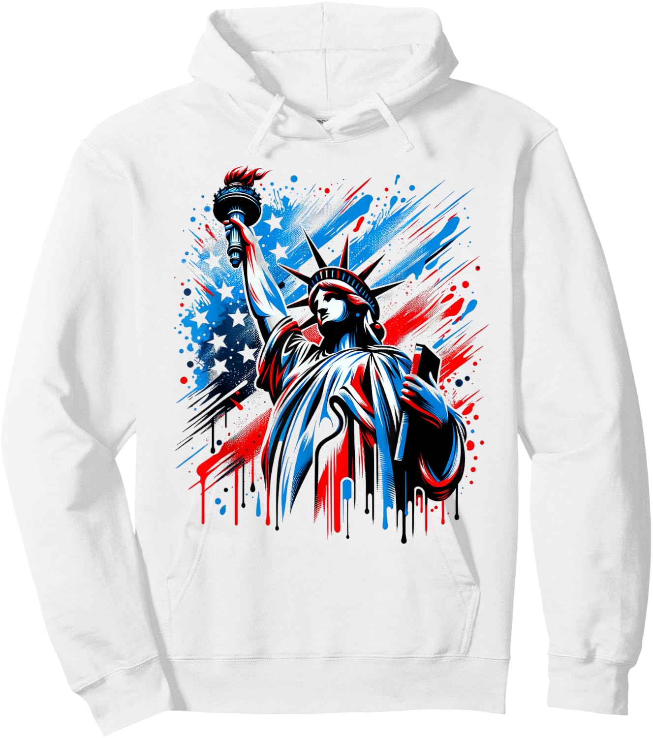 Statue of Liberty Paint Splatter American Flag USA Pride Hoodie - Hoodie | White