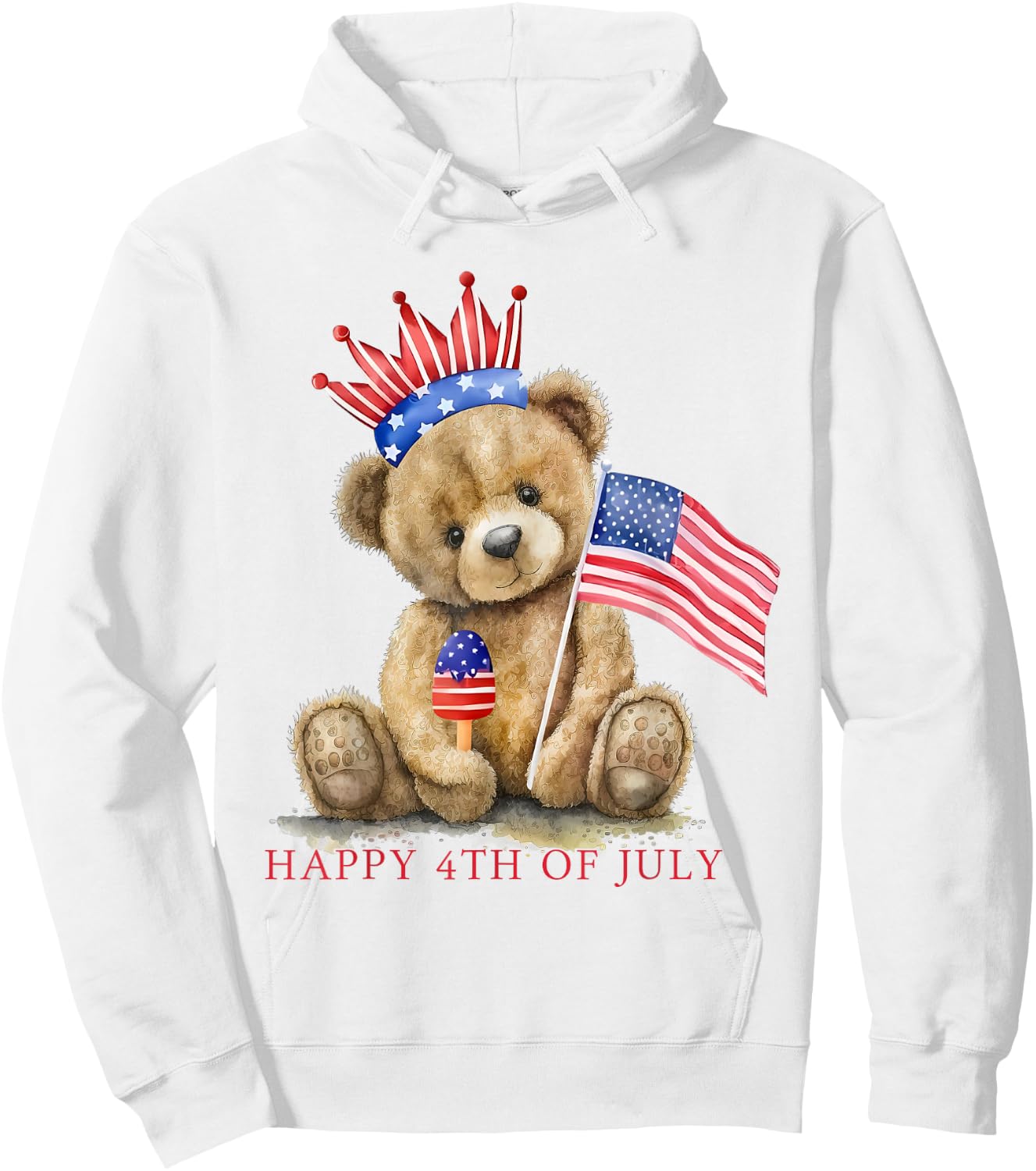 Happy 4th Of July Patriotic Cute Teddy Bear Women Girls Kids Hoodie - Hoodie | White