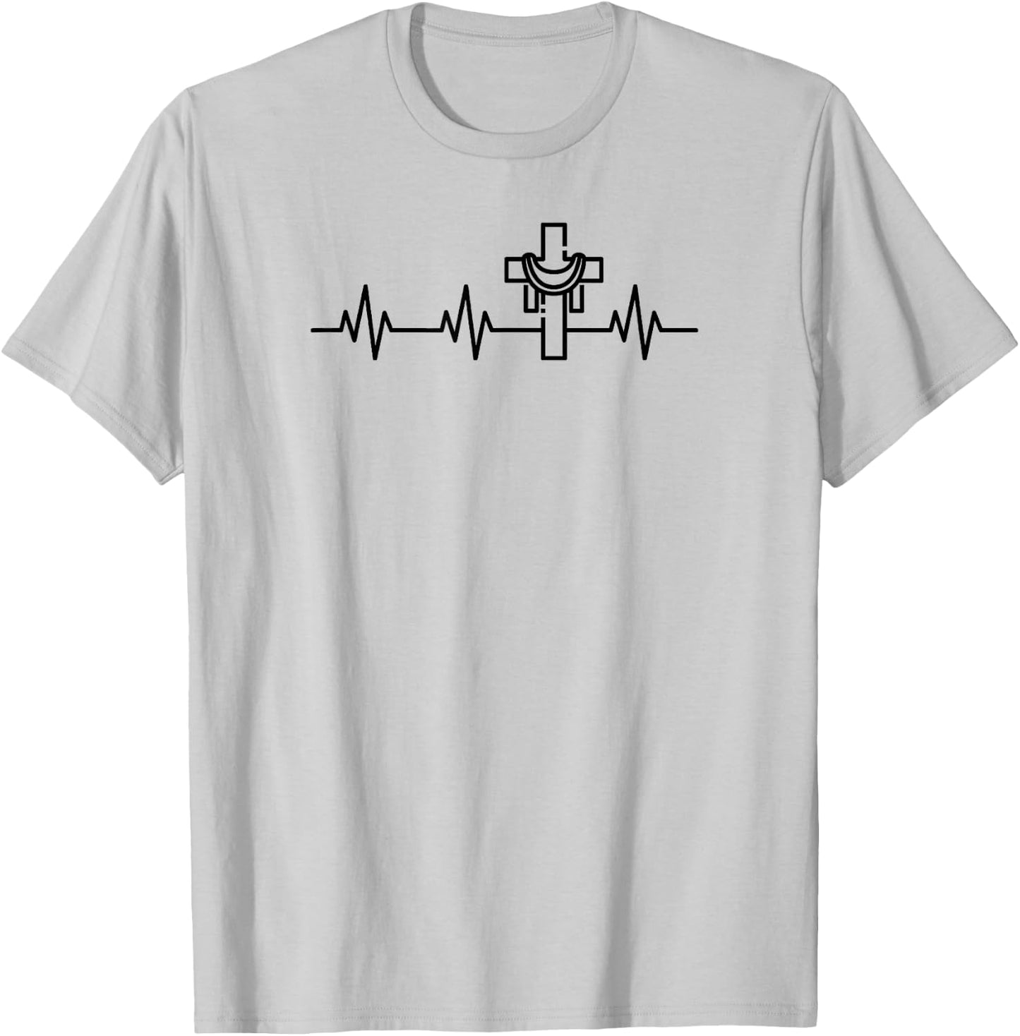 Christian Cross Heartbeat Life Heart EKG Pulse Easter T-Shirt - T-Shirt | Ash