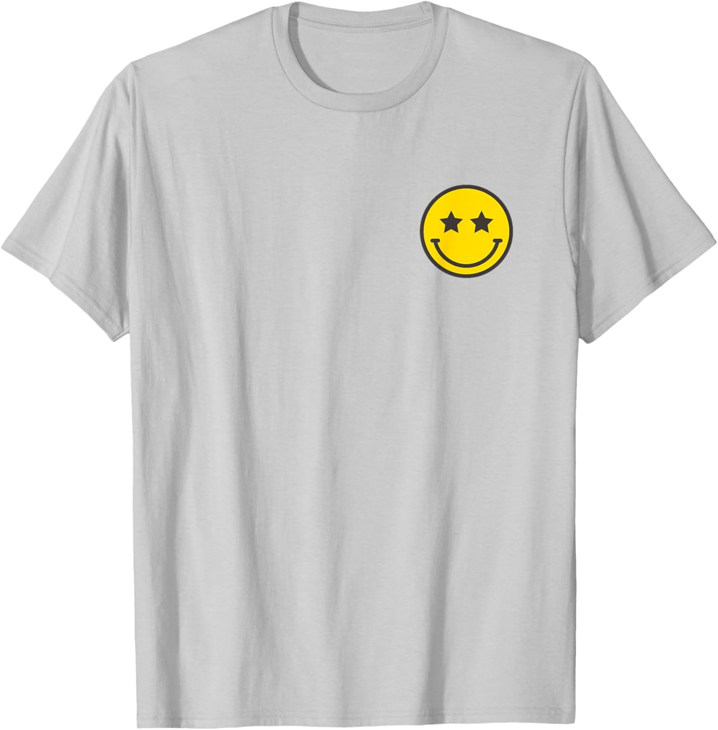 Minimalist Star Eyes Happy Smiling Smile Face Pocket Logo T-Shirt - T-Shirt | Ash