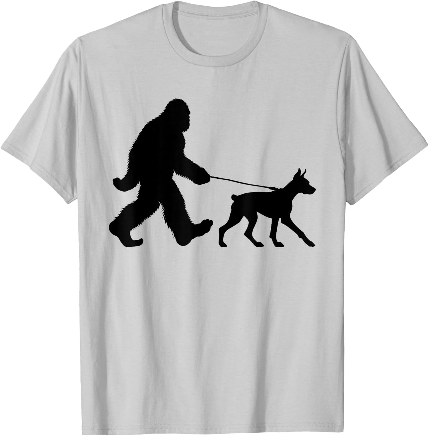 Bigfoot Walking a Dog Funny Doberman Pinscher Lovers Dog Dad T-Shirt - T-Shirt | Ash