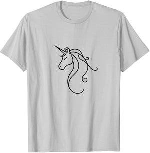 Biogeometry Elegant Minimalist Unicorn Sleek Line Art Print T-Shirt - T-Shirt | Ash
