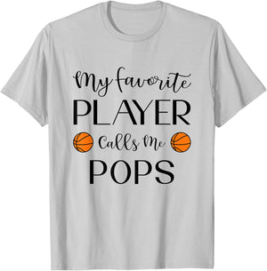Basketball My Favorite Player Calls Me Pops Grandpa T-Shirt - T-Shirt | Ash