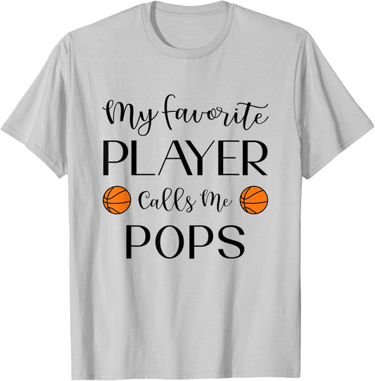 Basketball My Favorite Player Calls Me Pops Grandpa T-Shirt - T-Shirt | Ash