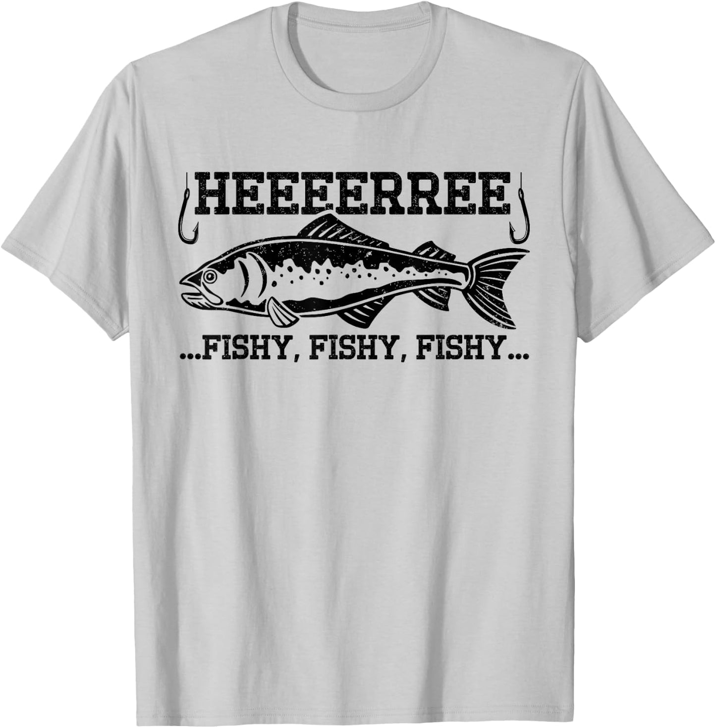 Here Fishy Funny Fisherman Men Dad Bass Fishing Lover T-Shirt - T-Shirt | Ash