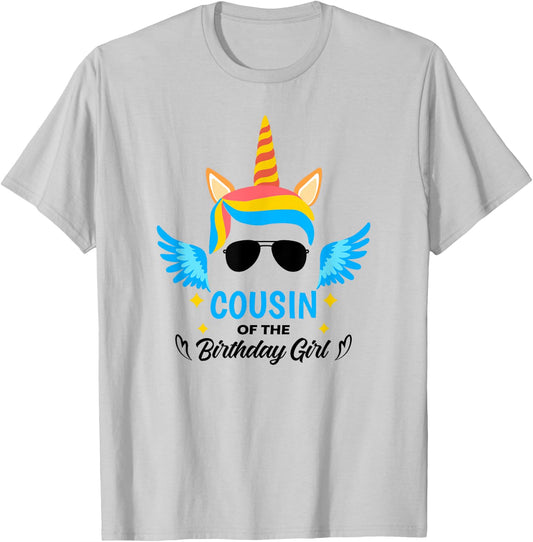 Cousin of The Birthday Girl Cousin Unicorn First Birthday T-Shirt - T-Shirt | Ash