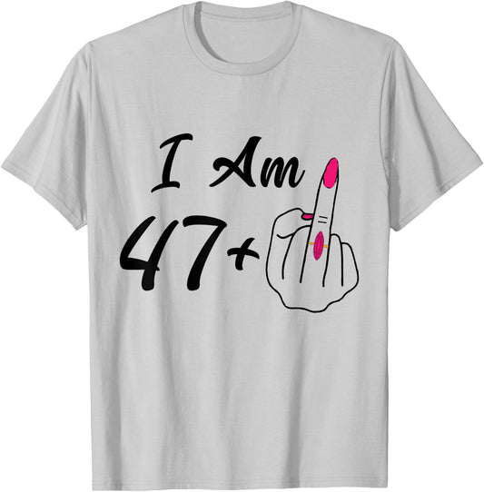 Personalized I Am 47 Plus 1 Middle Finger Humor 48th Women T-Shirt - T-Shirt | Ash