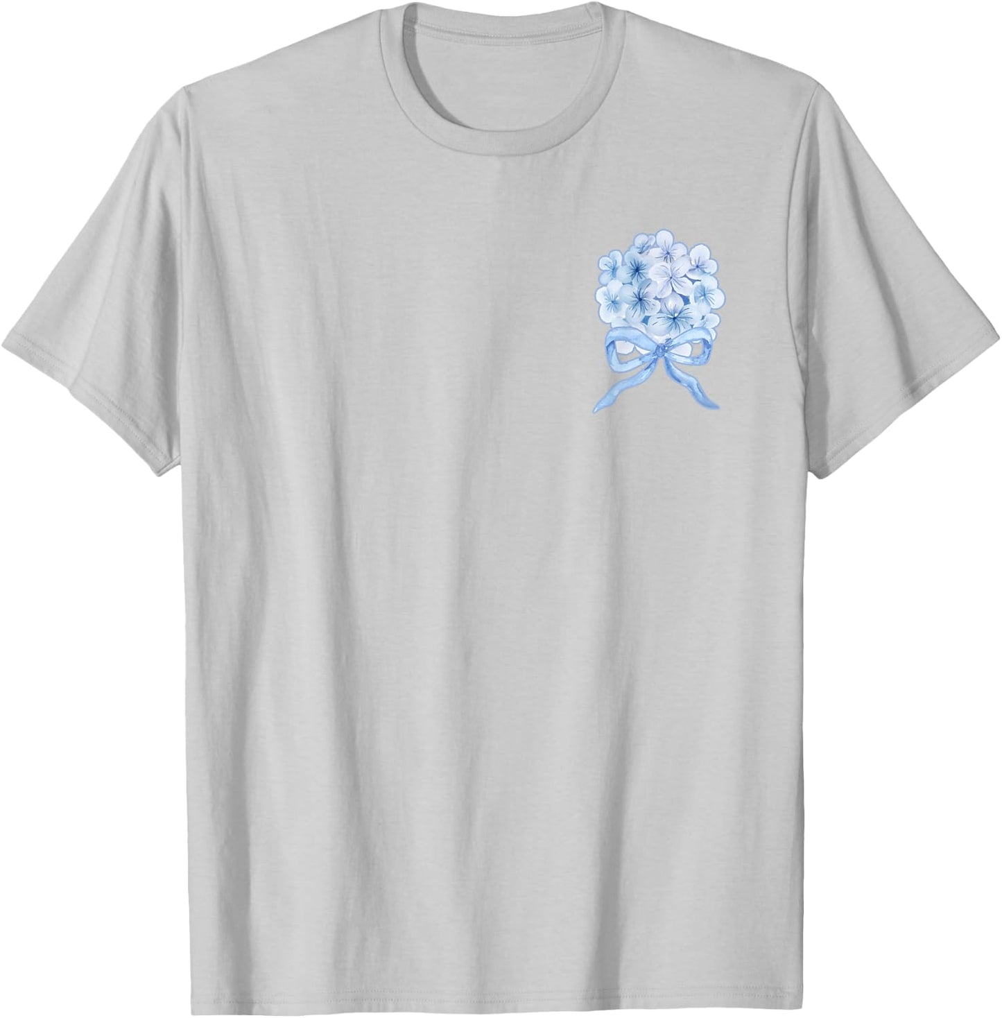 Grandmillennial Blue Hydrangea Bow T-Shirt - T-Shirt | Ash