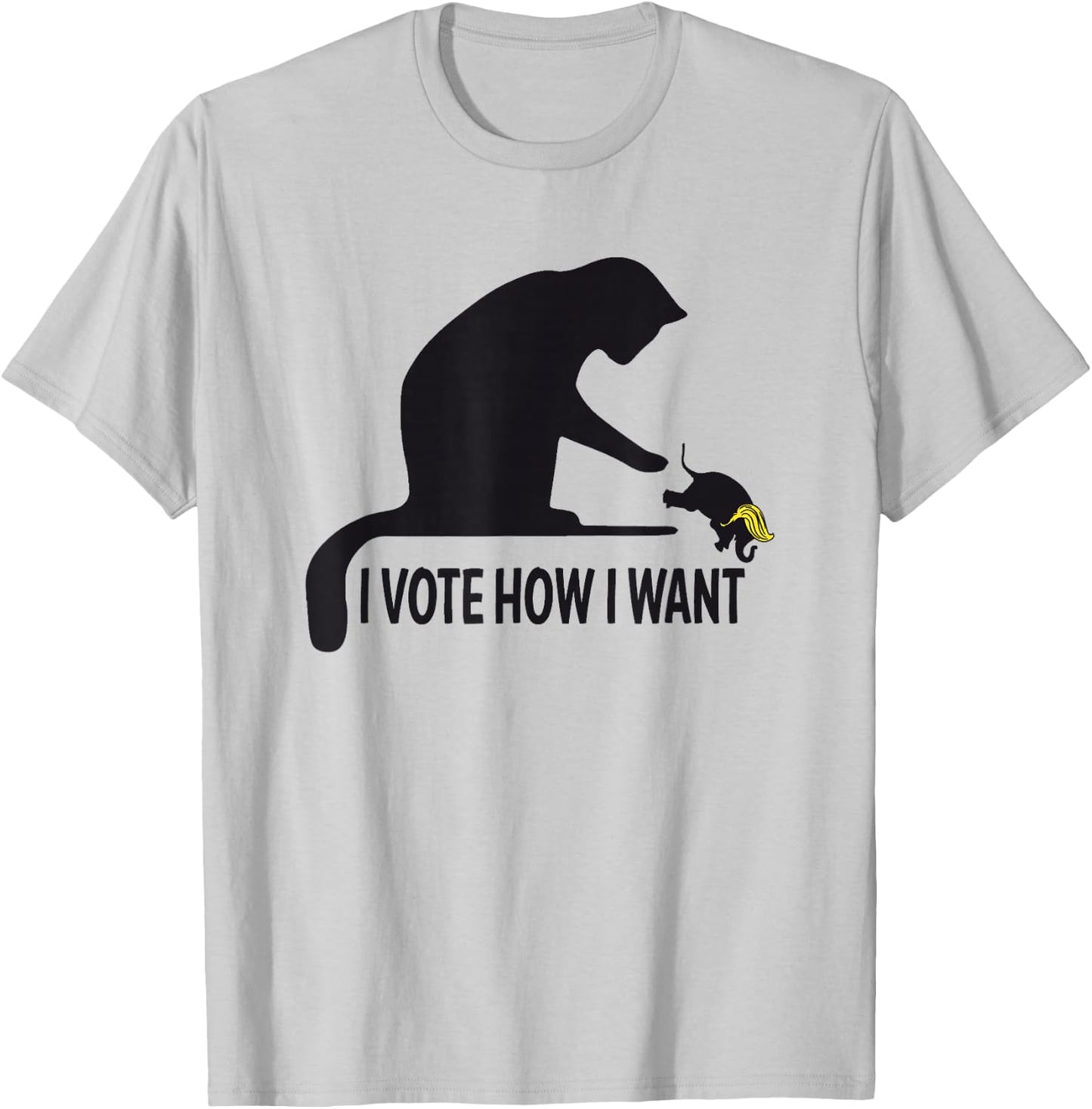 I Vote How I Want Funny Cat Lady Graphic Pushing Elephant T-Shirt - T-Shirt | Ash