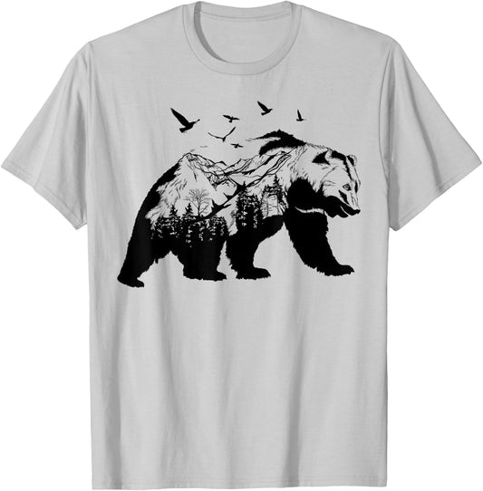 Bear Nature Outdoor Mountains Forest Trees Bear Wildlife T-Shirt - T-Shirt | Ash