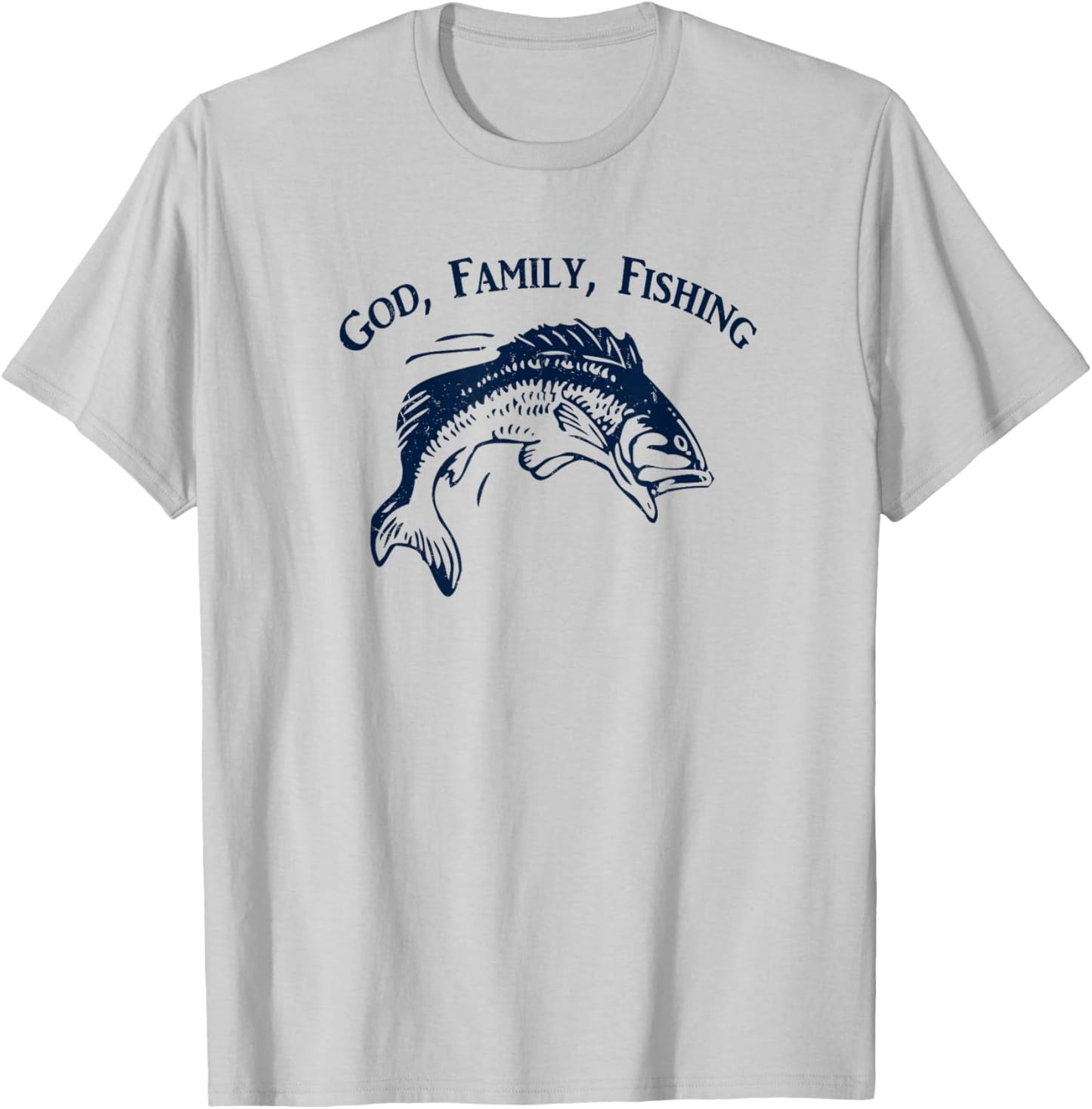 God Family Fishing Christian Fisherman Bass Fish Art Graphic T-Shirt - T-Shirt | Ash