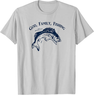 God Family Fishing Christian Fisherman Bass Fish Art Graphic T-Shirt - T-Shirt | Ash