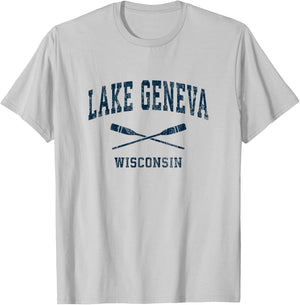 Lake Geneva Wisconsin Vintage Nautical Paddles Sports Oars T-Shirt - T-Shirt | Ash