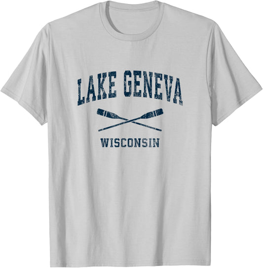 Lake Geneva Wisconsin Vintage Nautical Paddles Sports Oars T-Shirt - T-Shirt | Ash