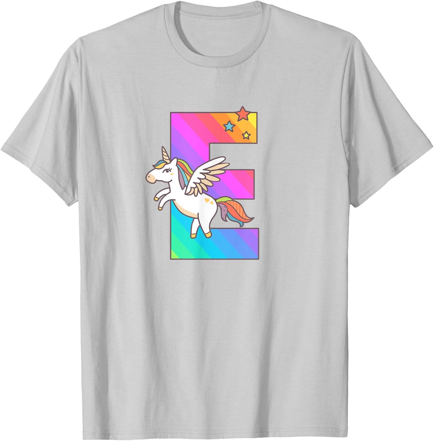 Unicorn Monogram Letter E Initial Cute Girls Birthday Gift T-Shirt - T-Shirt | Ash