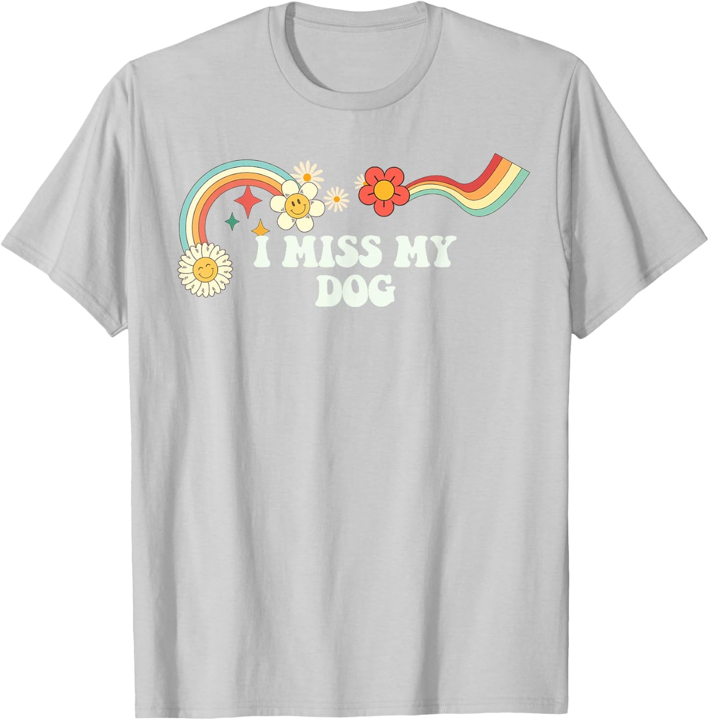 Groovy Funny I Miss My Dog Men Retro T-Shirt - T-Shirt | Ash